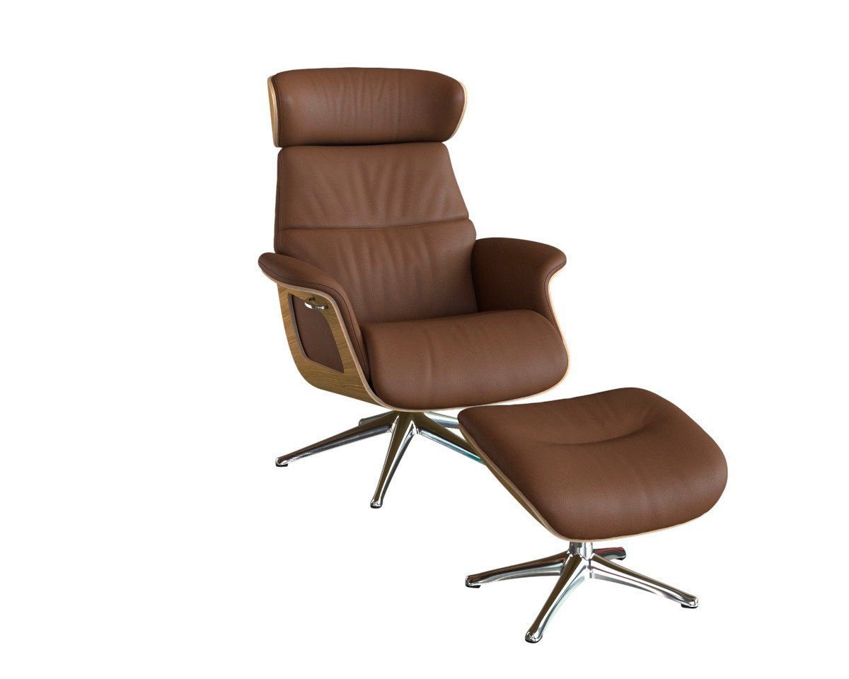 FLEXLUX Relaxsessel Clement Rücken u. Kopfverstellung, ergonomisch, Airchannels, Rücken- & Kopfteilverstellung, Drehbar, Armlehne Eiche, Fuß Alu