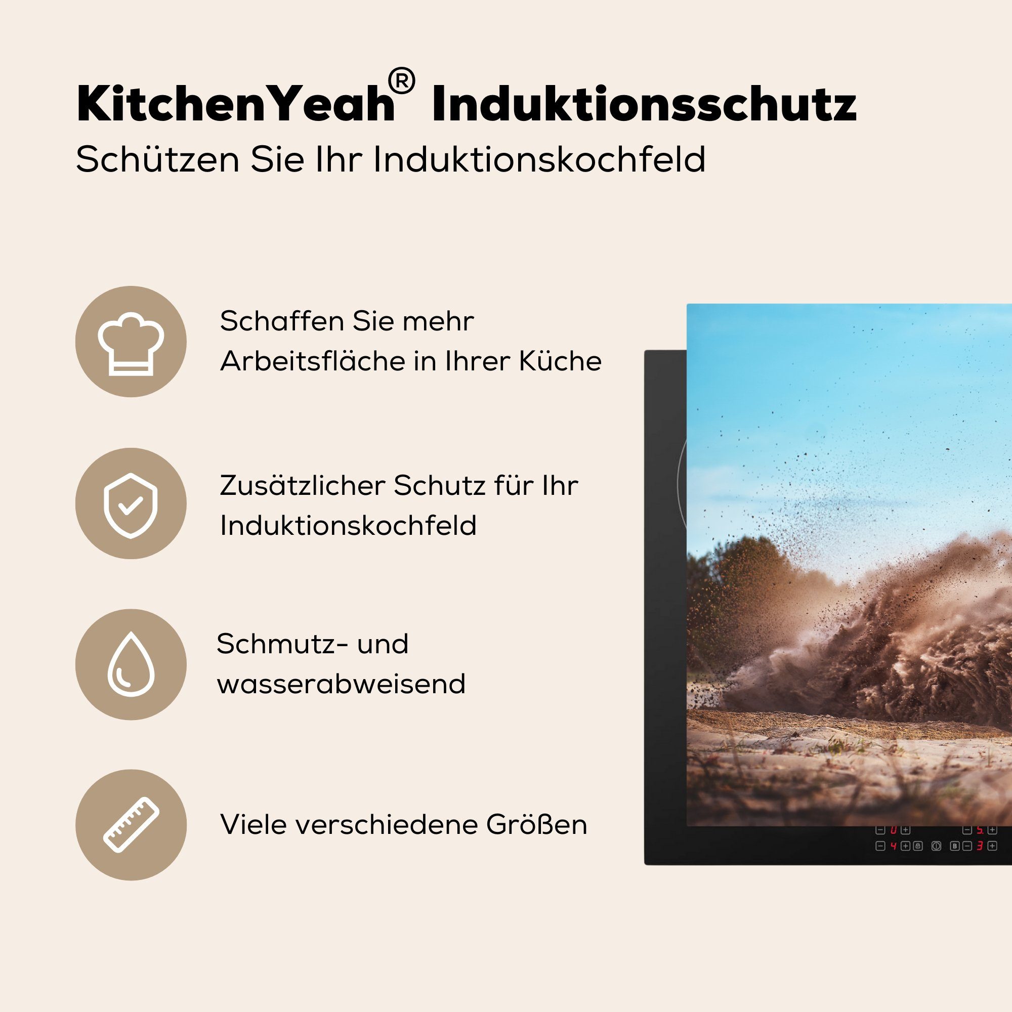 MuchoWow Herdblende-/Abdeckplatte cm, Sand, Sonne - Induktionskochfeld 81x52 Ceranfeldabdeckung (1 Vinyl, für Schutz Quad - die tlg), küche