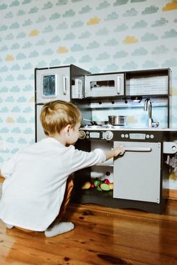 Mamabrum Kinder-Küchenset XXL-Holzküche mit LED-Beleuchtung, Schürze und Zubehör