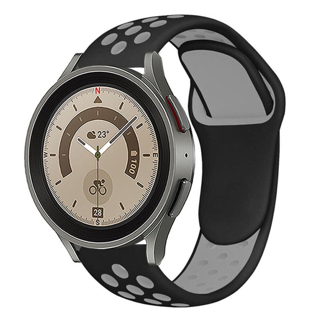SmartUP Uhrenarmband Sport Silikon Armband für Samsung Galaxy Watch 6 5 4 Gear S3 Classic, Sportband, Silikon Ersatzarmband #3 Schwarz - Grau