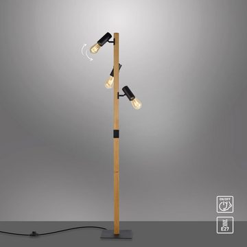 click-licht Stehlampe Stehleuchte Pablo in Schwarz und Natur-dunkel E27 3-flammig, keine Angabe, Leuchtmittel enthalten: Nein, warmweiss, Stehlampe, Standlampe