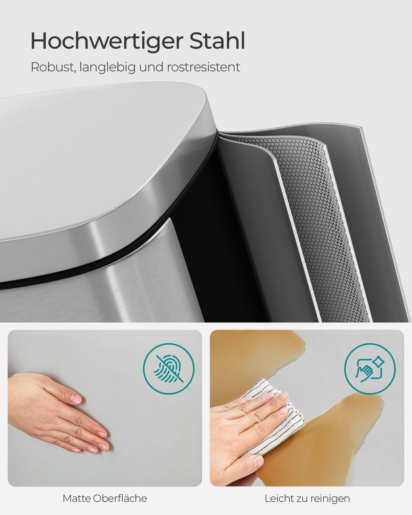 SONGMICS Mülleimer, Müllbehälter, Abfalleimer, 30 L,Softclose