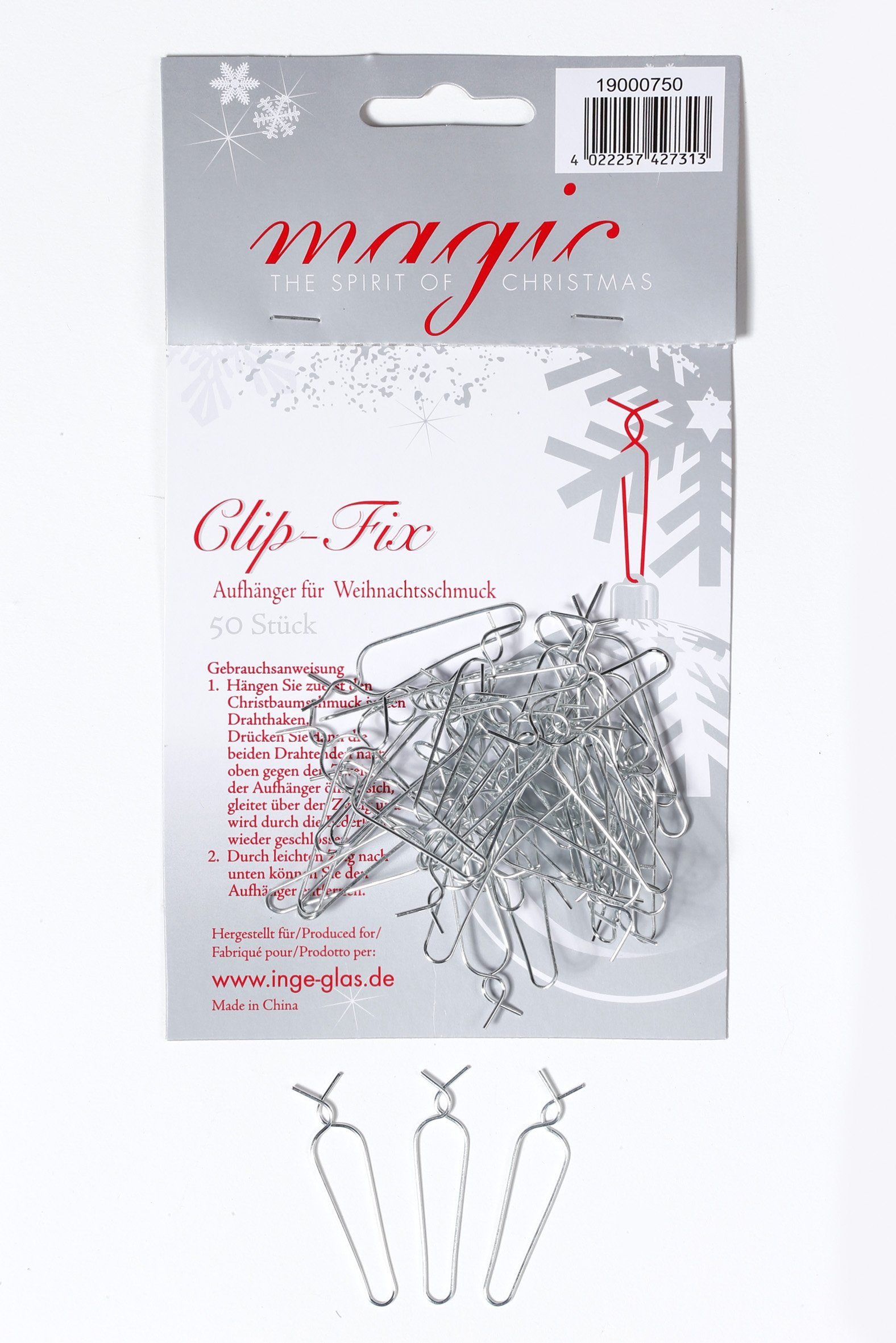 MAGIC by Inge Weihnachtsbaumklammer, Kugelaufhänger für Christbaumkugeln, 50 Stück