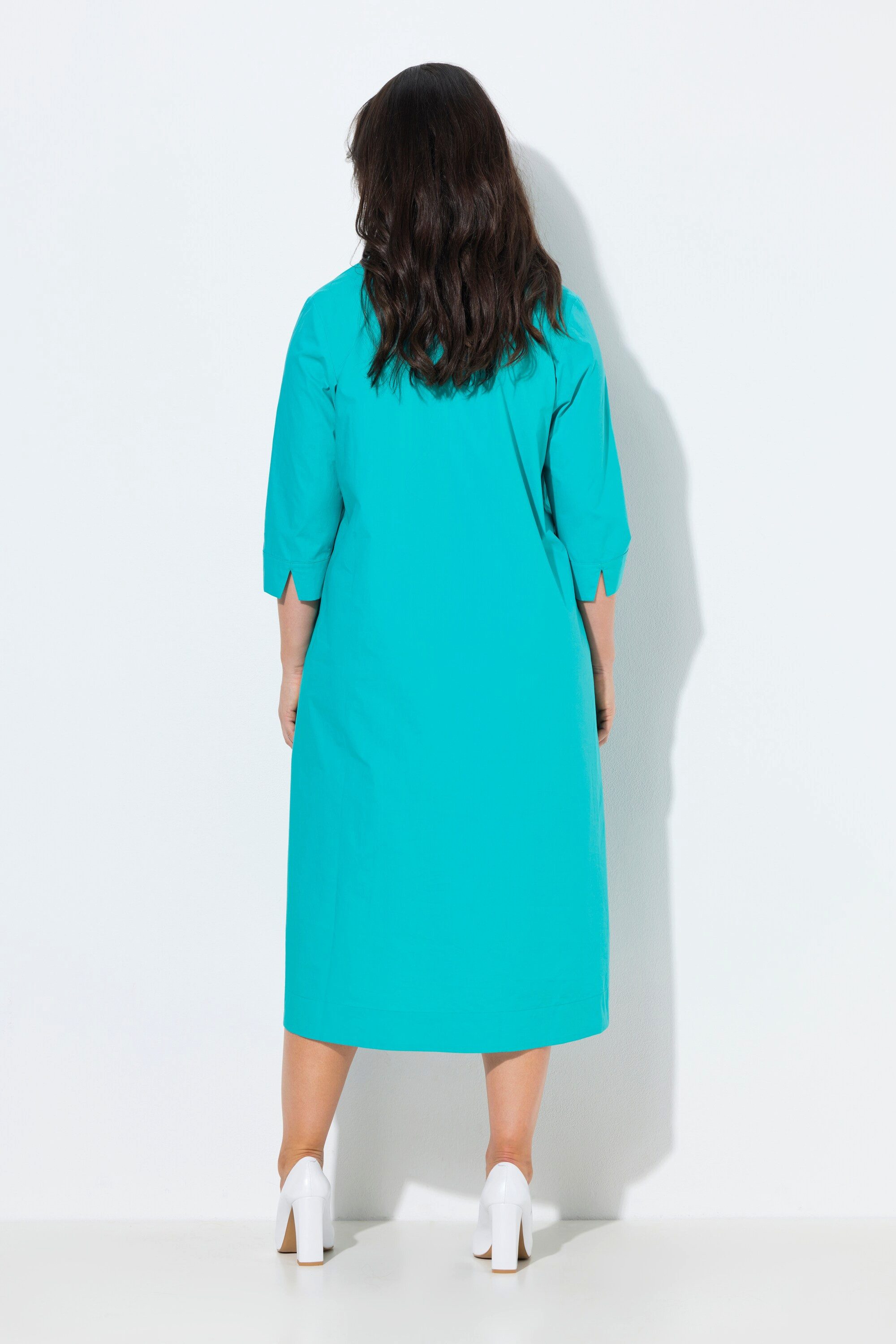 Ulla Popken Midikleid Midikleid Papertouch A-Linie Kelchkragen 3/4-Arm