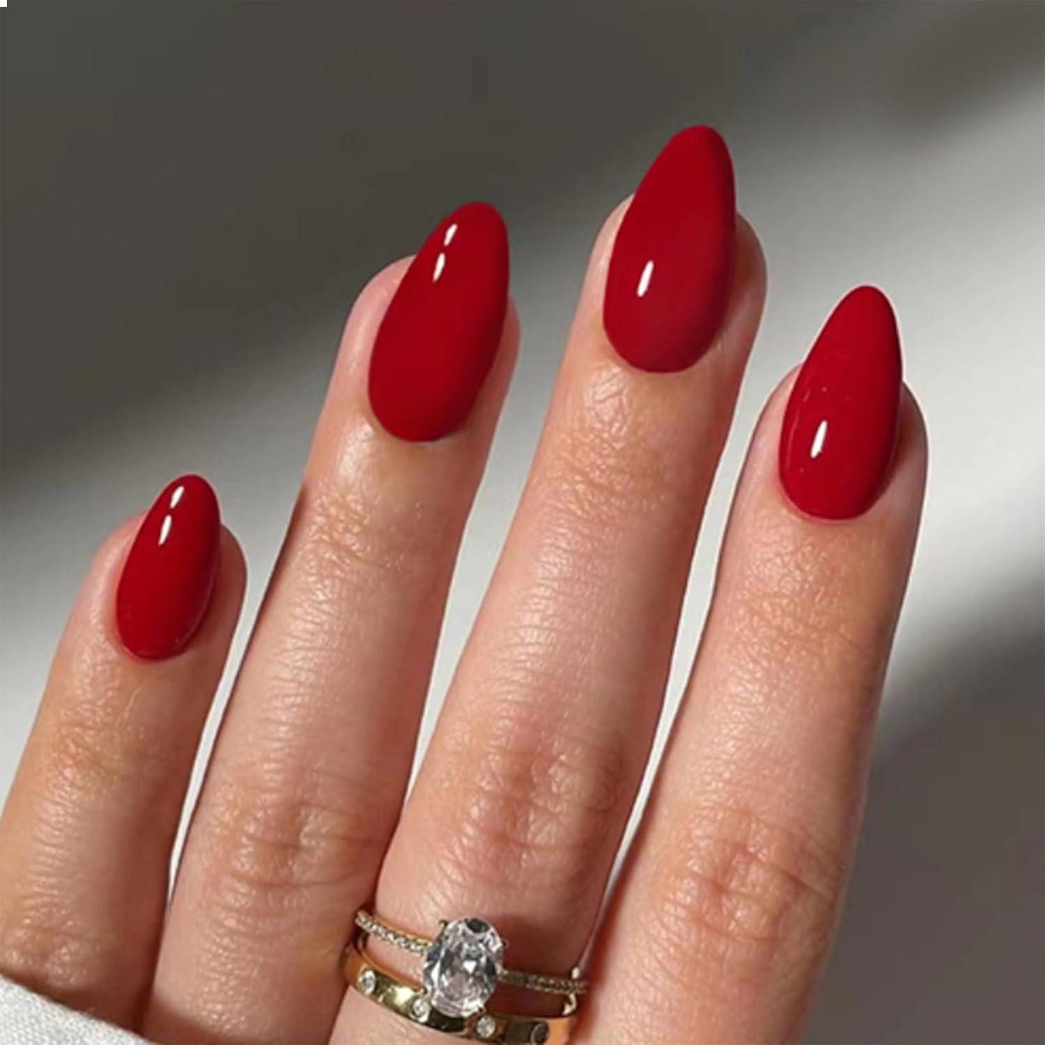 Kunstfingernägel Rote Mandel Press on Nägel Valentins Tag 24 Stück