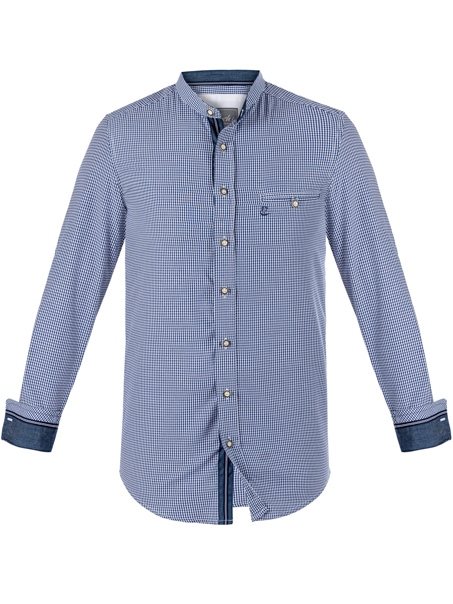 FUCHS Trachtenhemd Hemd Georg blau mit Stehkragen | Trachtenhemden