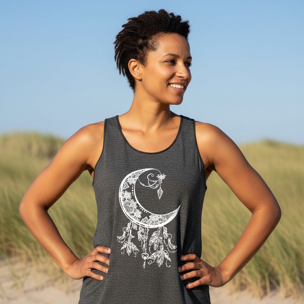 Guru-Shop T-Shirt Tanktop mit Ethnodruck, Mond Yogatop - anthrazith Festiva günstig online kaufen