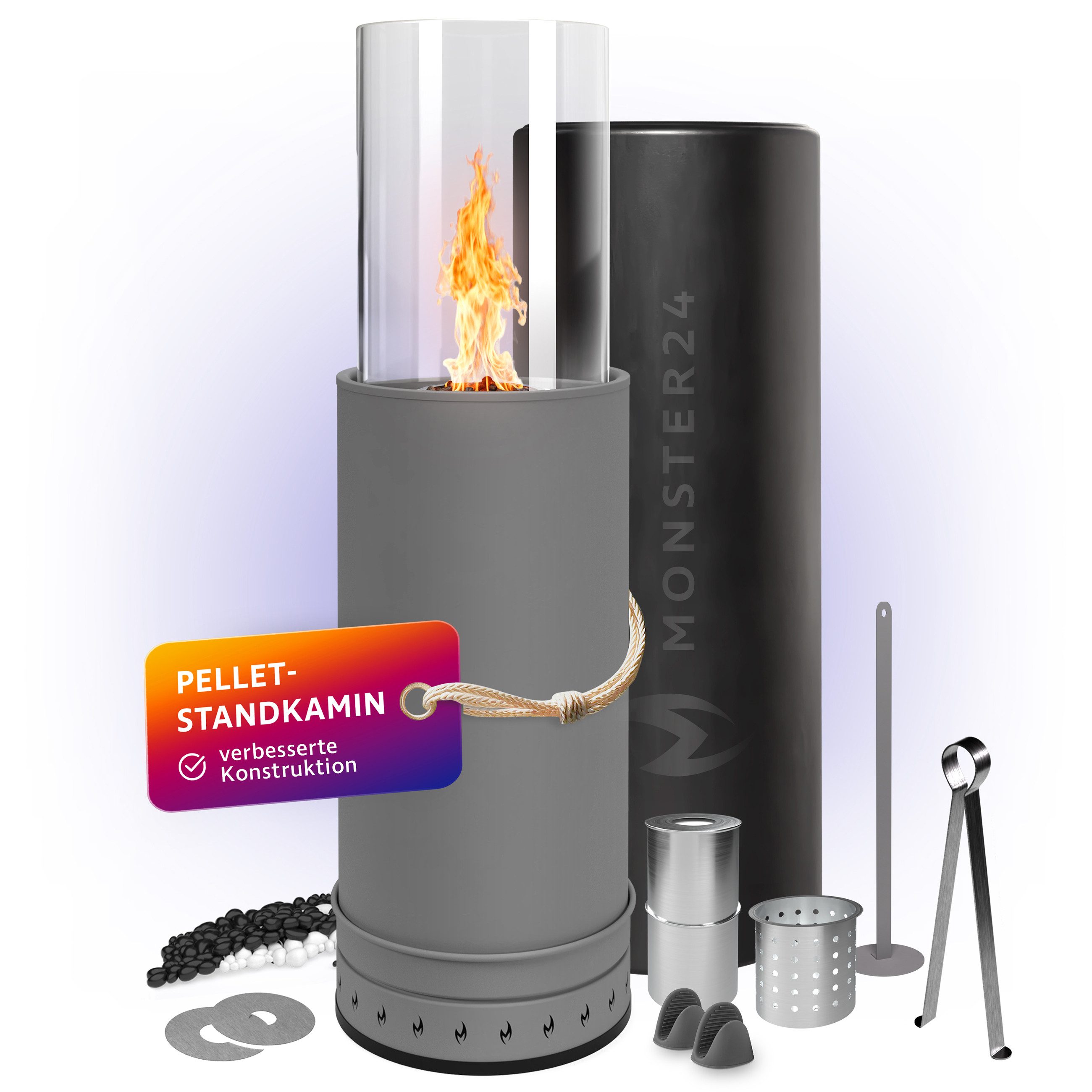 Monster24 Echtfeuer-Dekokamin Bio-Ethanol Standkamin für Indoor & Outdoor (80x26x26 cm)