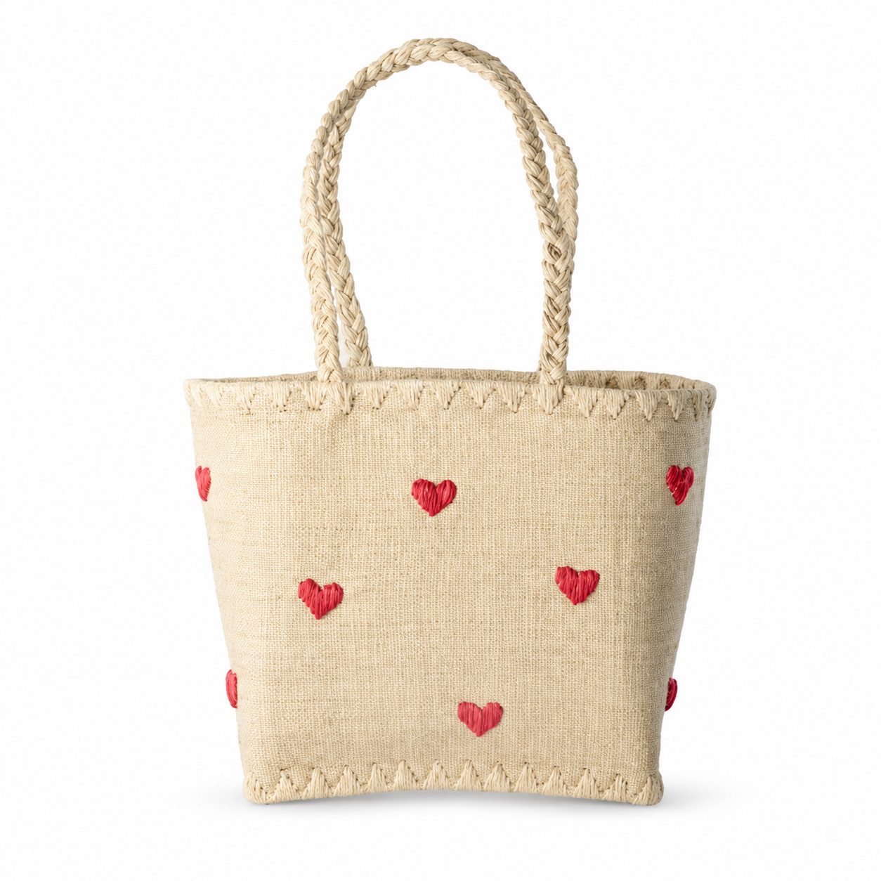 rice Freizeittasche Rice Raffia Tasche mit Herzen, handgefertigt, Natur/Rot (1-tlg)