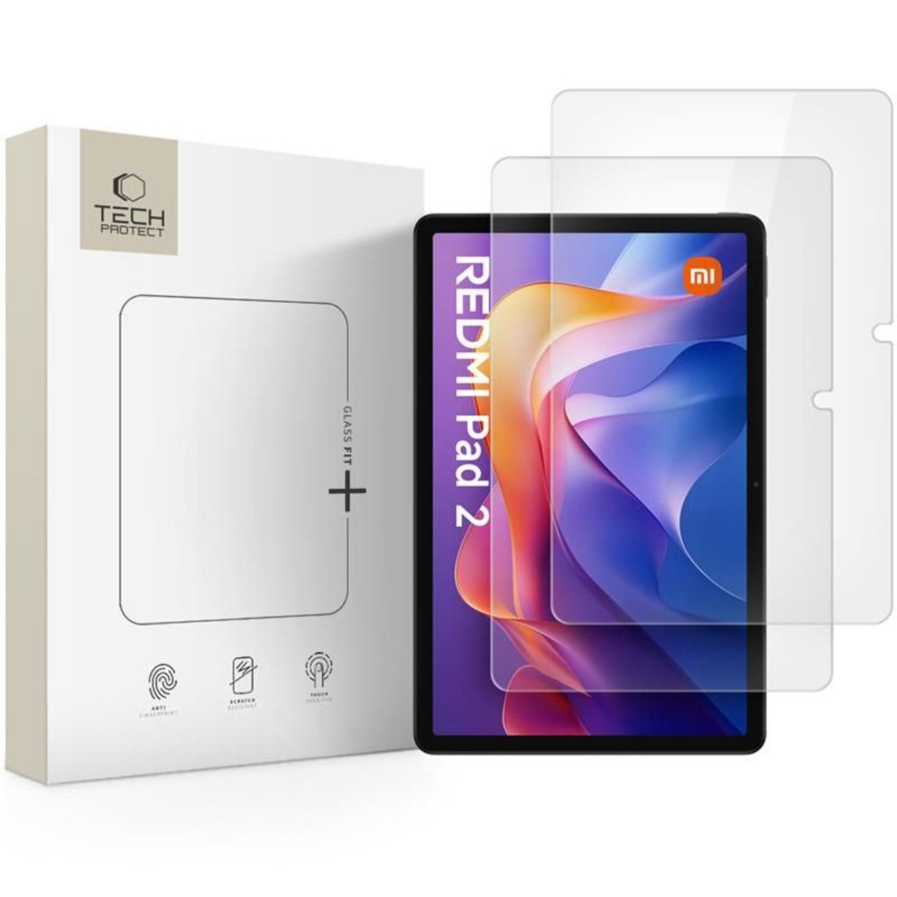 TECH PROTECT Displayschutzglas Fit+ für Xiaomi Redmi Pad 2, Set, 2er-Pack Displayschutzglas mit 9H-Härte und oleophober Beschichtung