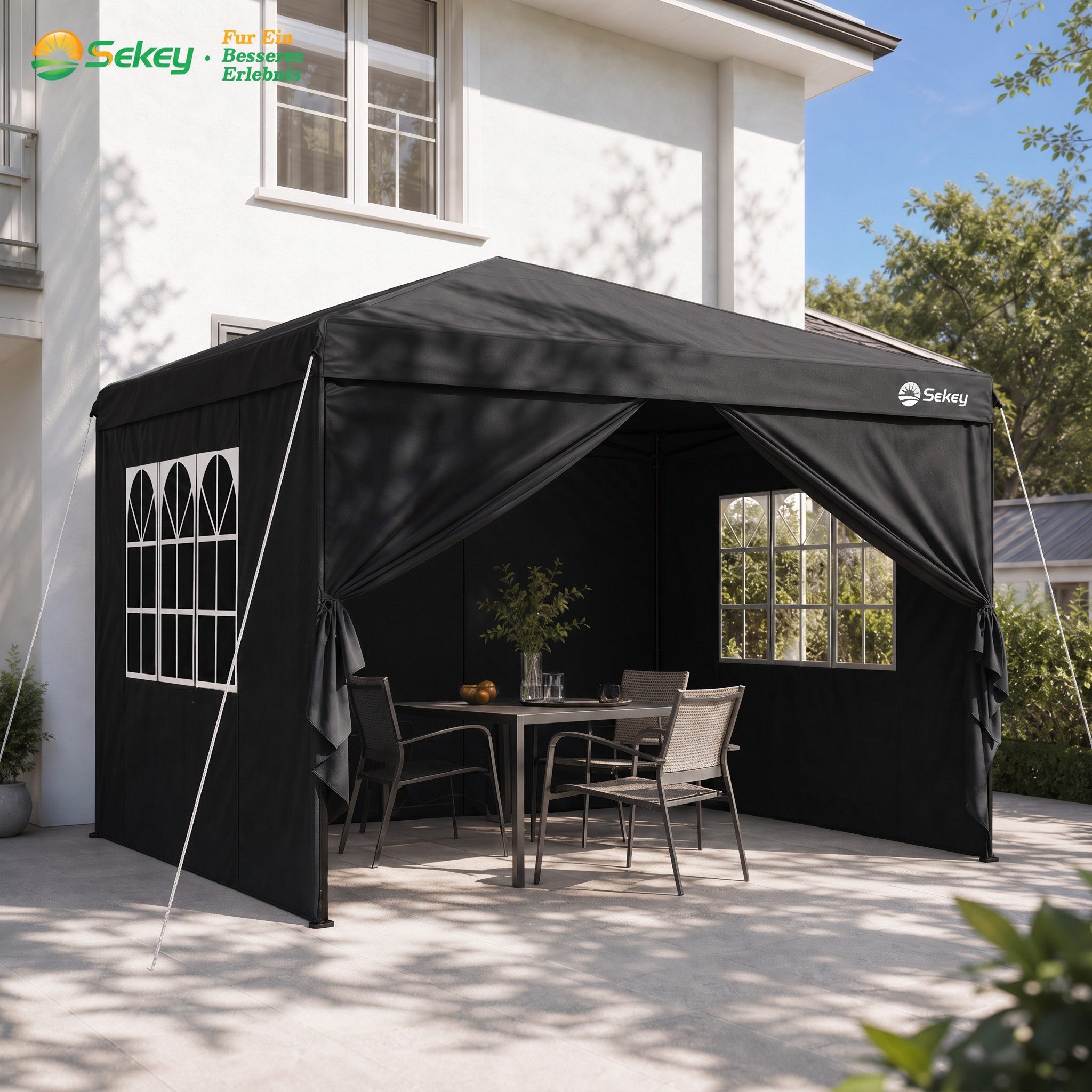 Sekey Faltpavillon 2x2/3x3/3x6 m, Gartenpavillon mit 4 Seitenteilen Partyzelt Wasserdicht, mit 4 Seitenteilen, Gartenpavillon 3 x 3 winterfest, Pavillon Pop Up Partyzelt, für Garten