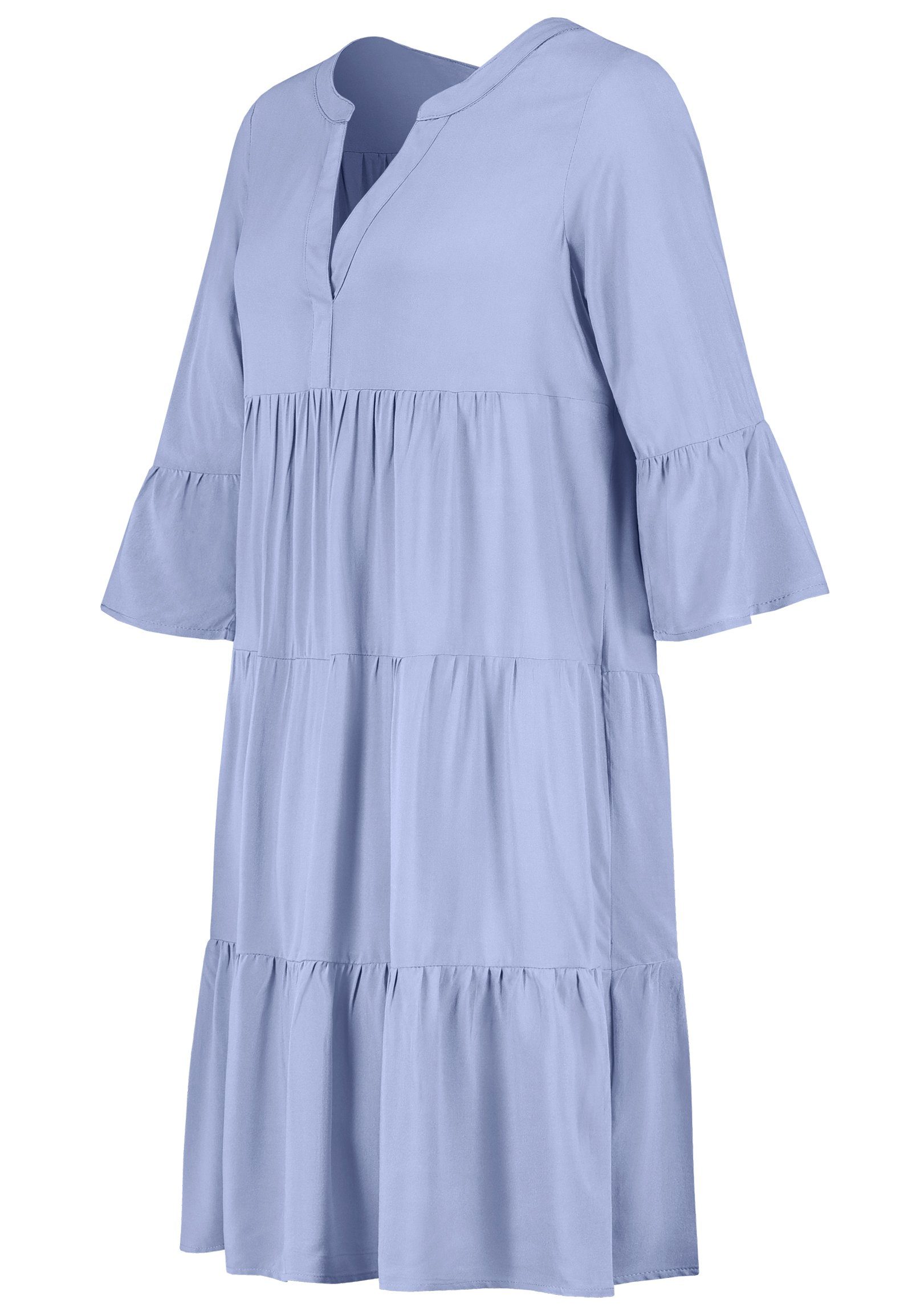 SUBLEVEL Strandkleid Kleid VOLANTS Damen Hell Strandkleid 100% Sublevel Sommerkleid MIT Viskose Blau
