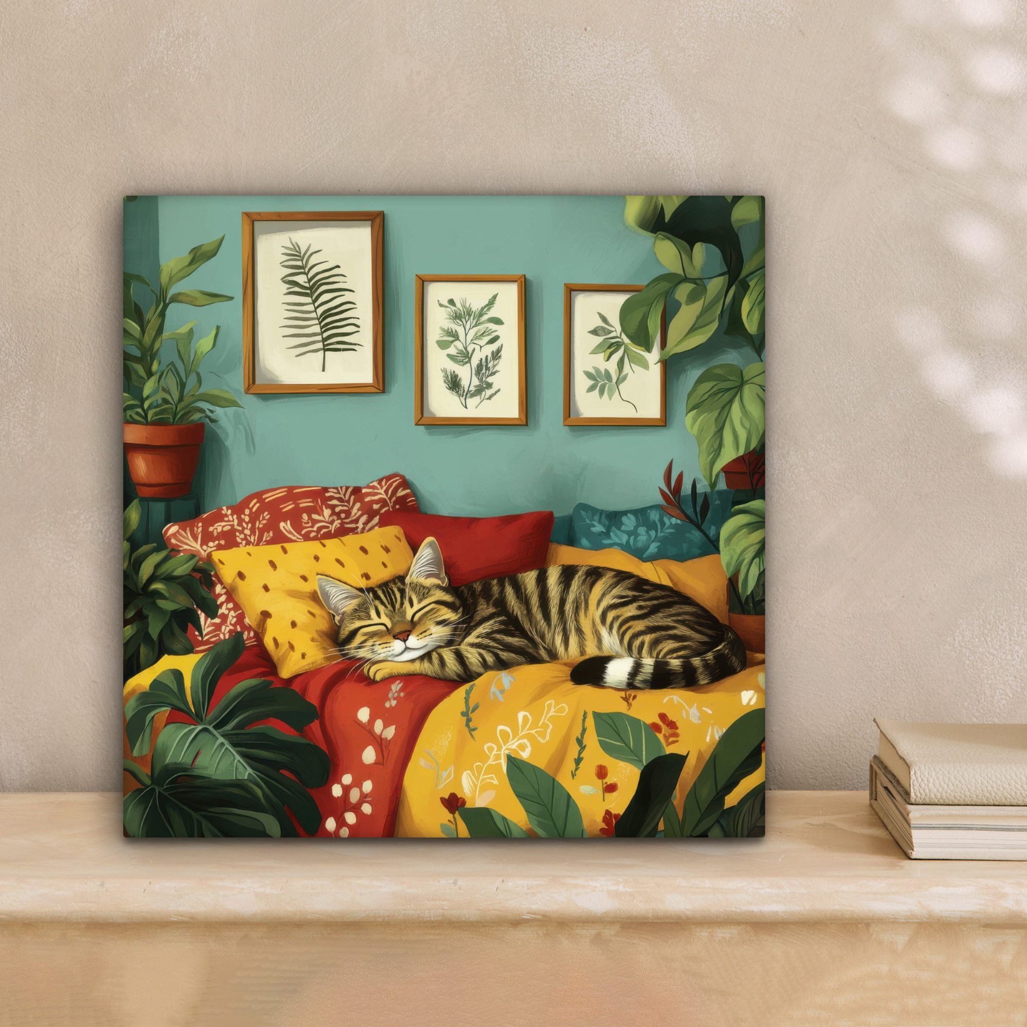 OneMillionCanvasses® Leinwandbild Katze - Pflanzen - Grün, Fotodruck (1 St) günstig online kaufen