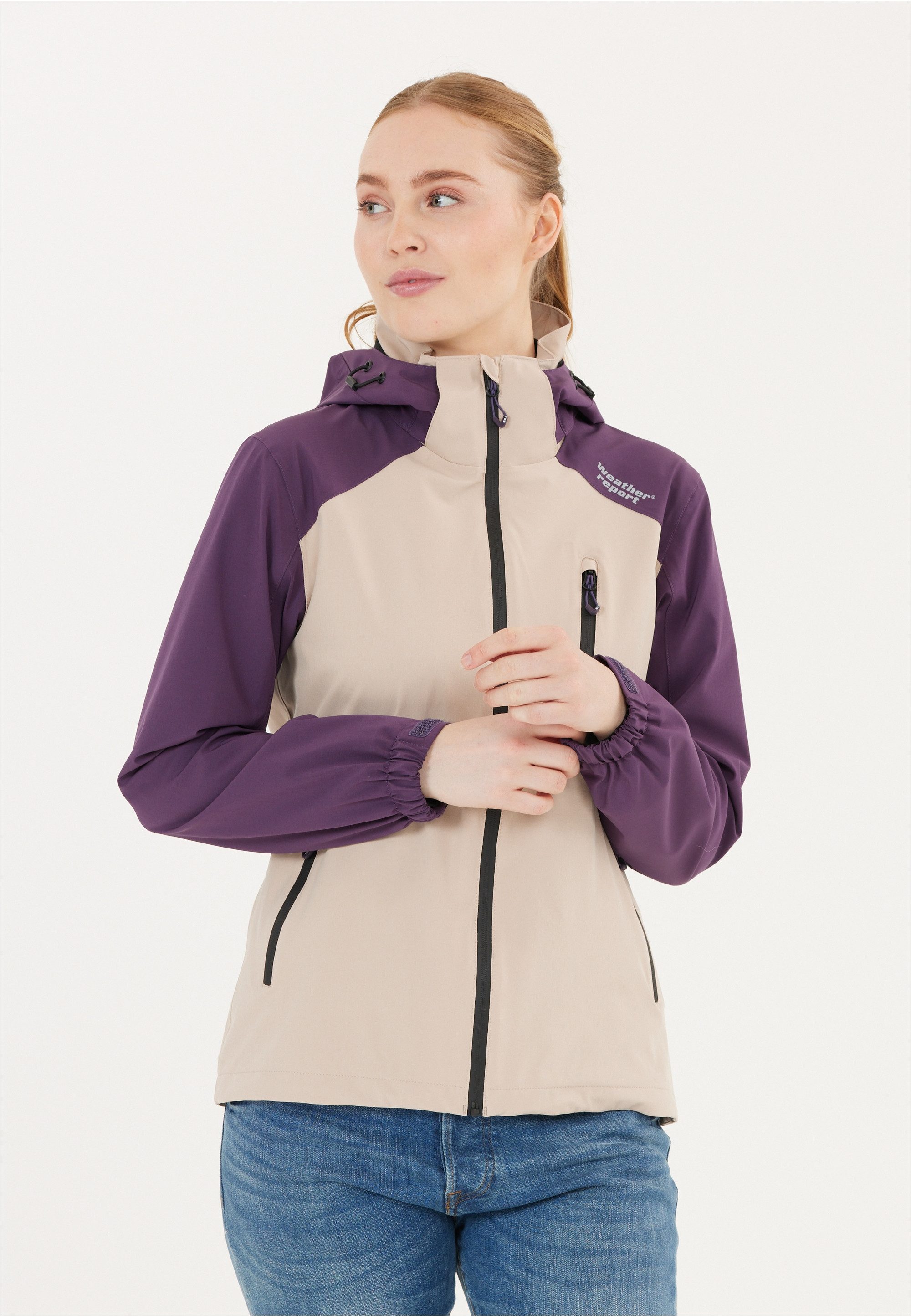 W-PRO15000 beige-lila Outdoorjacke CAMELIA Beschichtung mit wasserdichter WEATHER REPORT