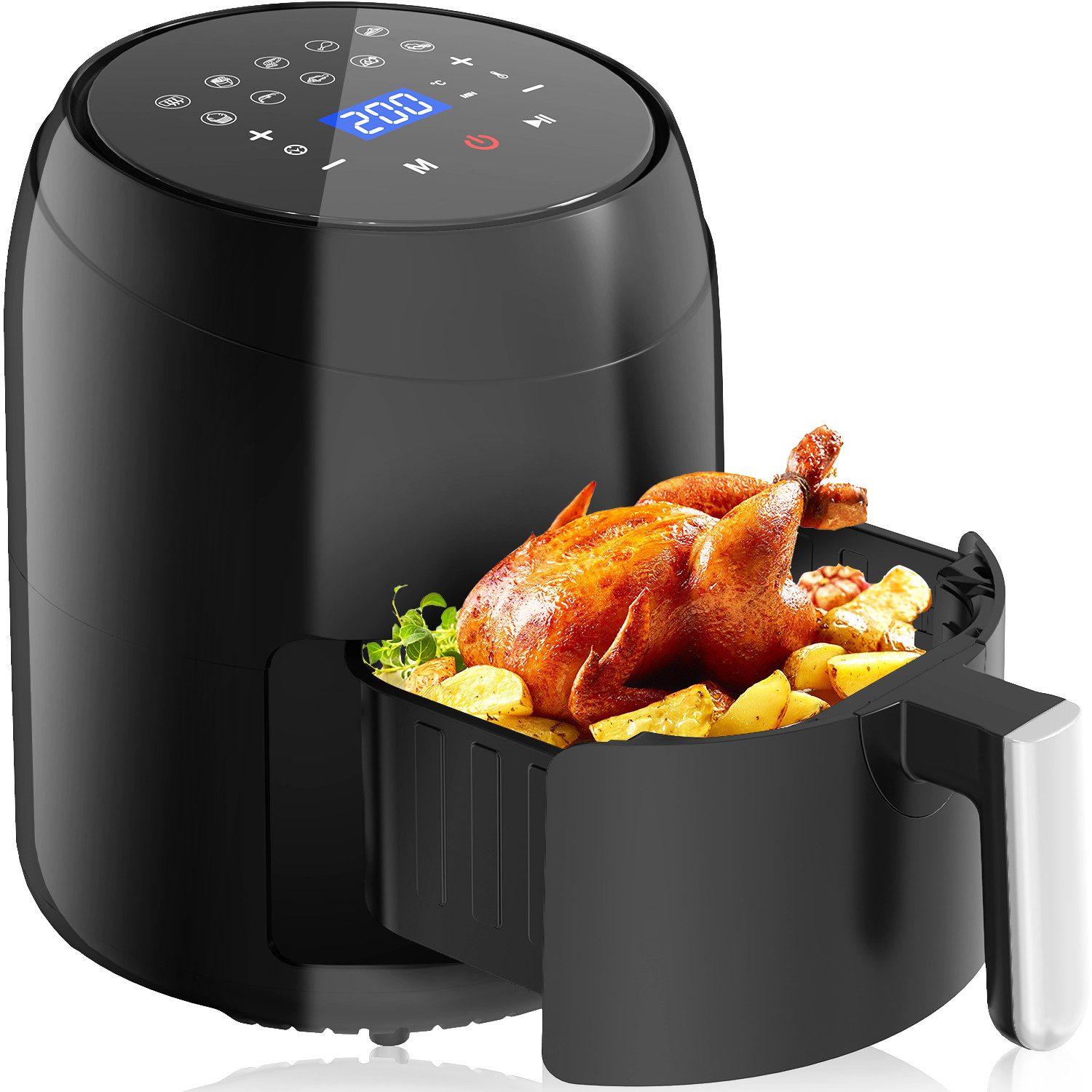 JOEAIS Heißluftfritteuse XXL Ohne Öl Air Fryer 10 Programme Heizluft Fritteuse LED-Touchscreen, 1200,00 W, Einstellbare Zeit-/Temperaturregelung für das Luftbraten, Braten