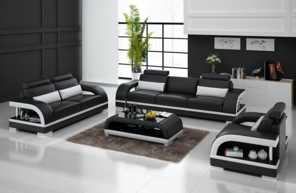 Designer Ledersofa Couch Sofagarnitur Sofa Sofa Garnitur Neu 3+2+1 JVmoebel Set