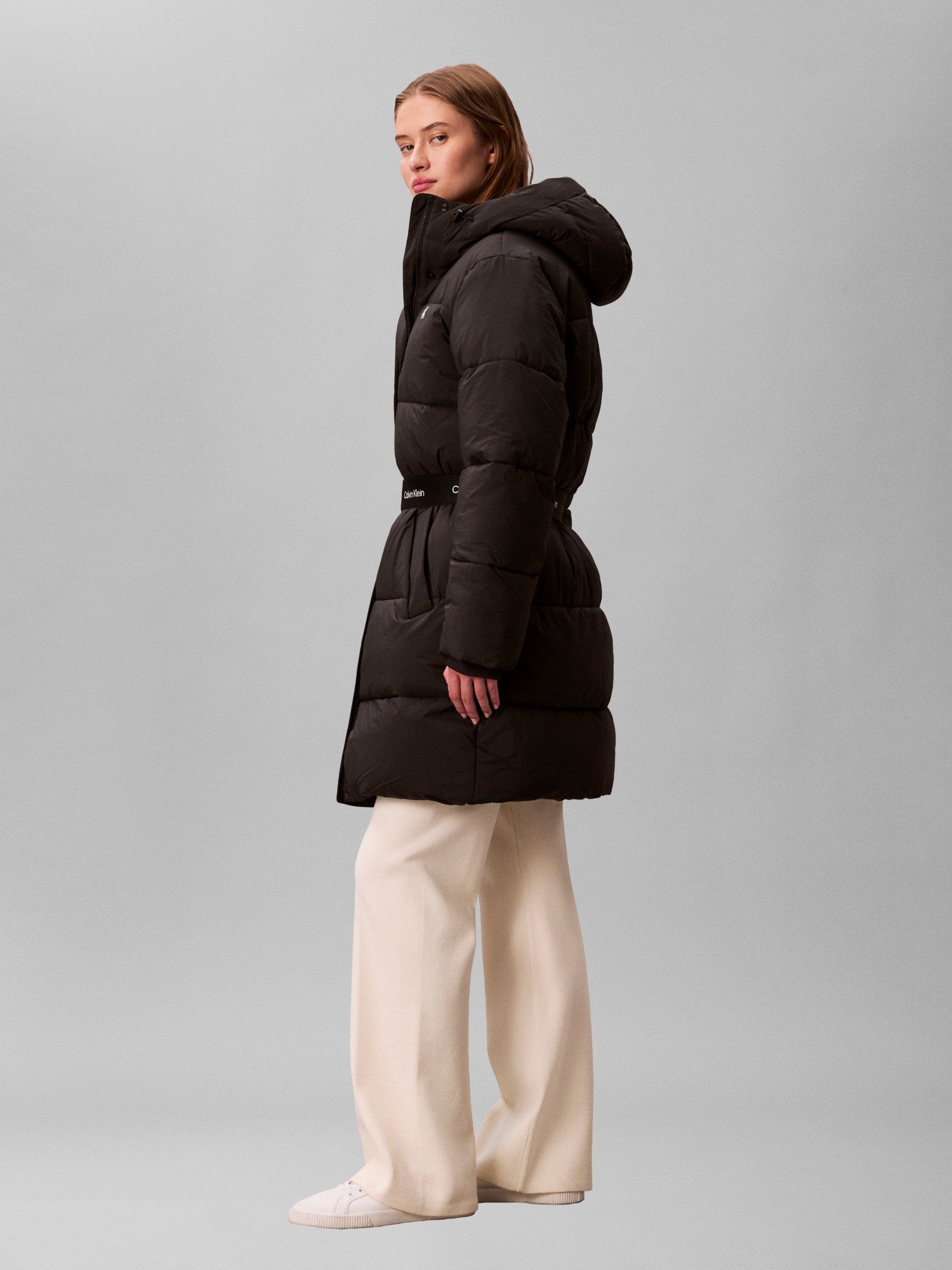 Calvin Klein Jeans Steppmantel BELTED MIDWEIGHT LONG PUFFER Mit Rundhalsausschnitt, regular fit