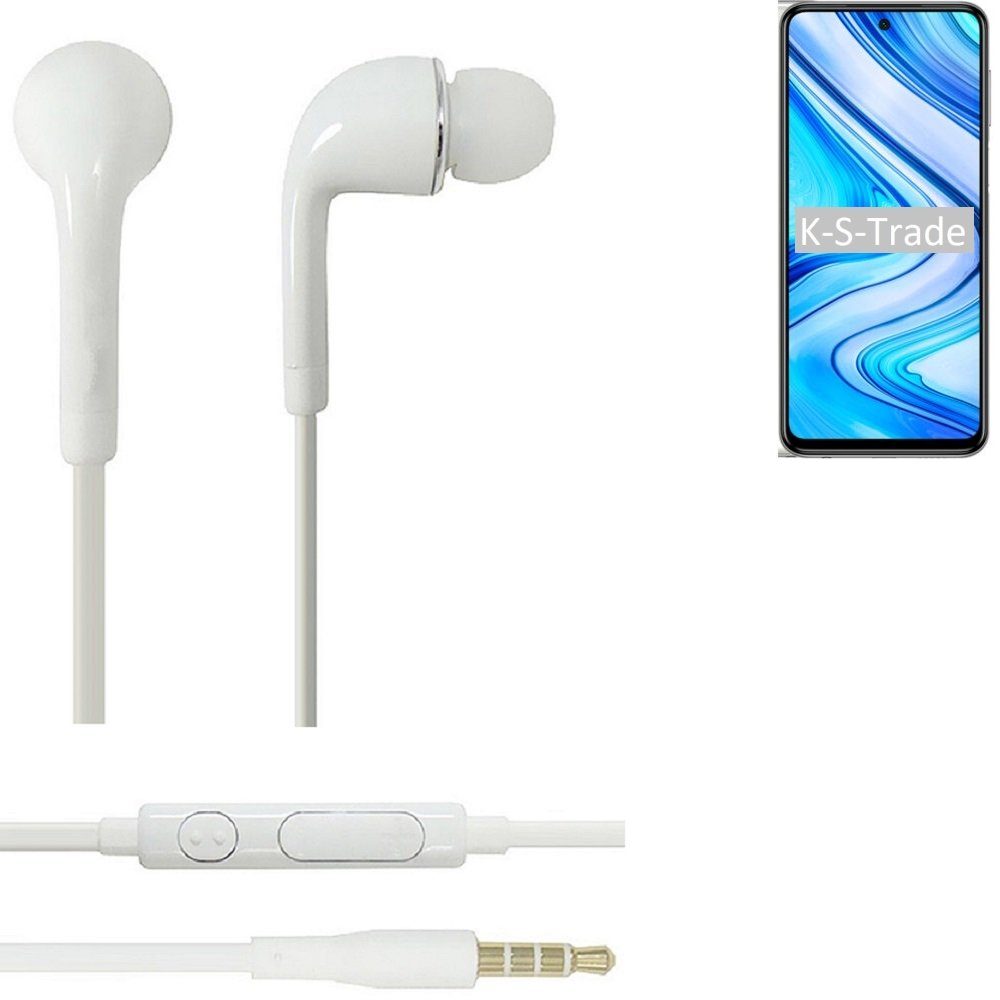 K-S-Trade für Xiaomi Redmi Note 9S In-Ear-Kopfhörer (Kopfhörer Headset mit Mikrofon u Lautstärkeregler weiß 3,5mm)