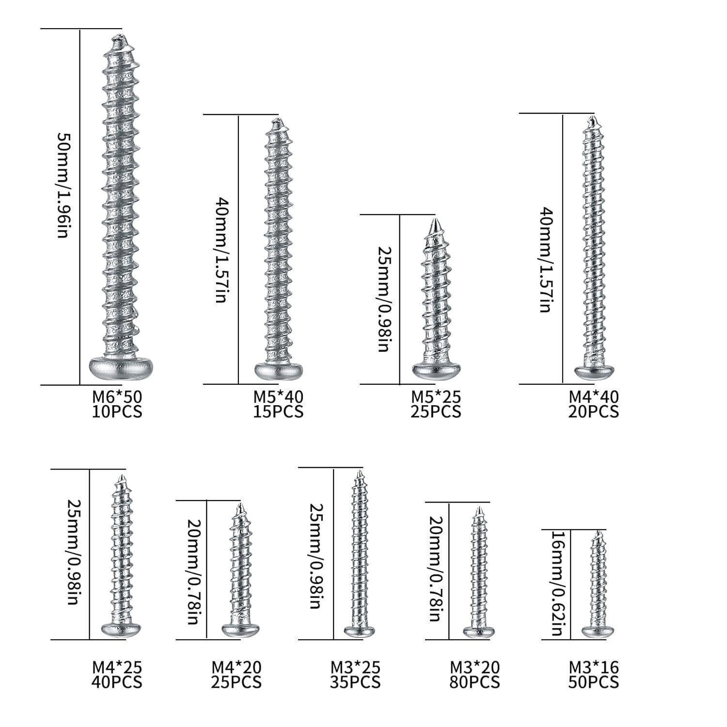 LuxusKollektion Blechschraube Schrauben 300 Stk Edelstahl M3-M6 selbstschneidend Kreuzschlitz Box