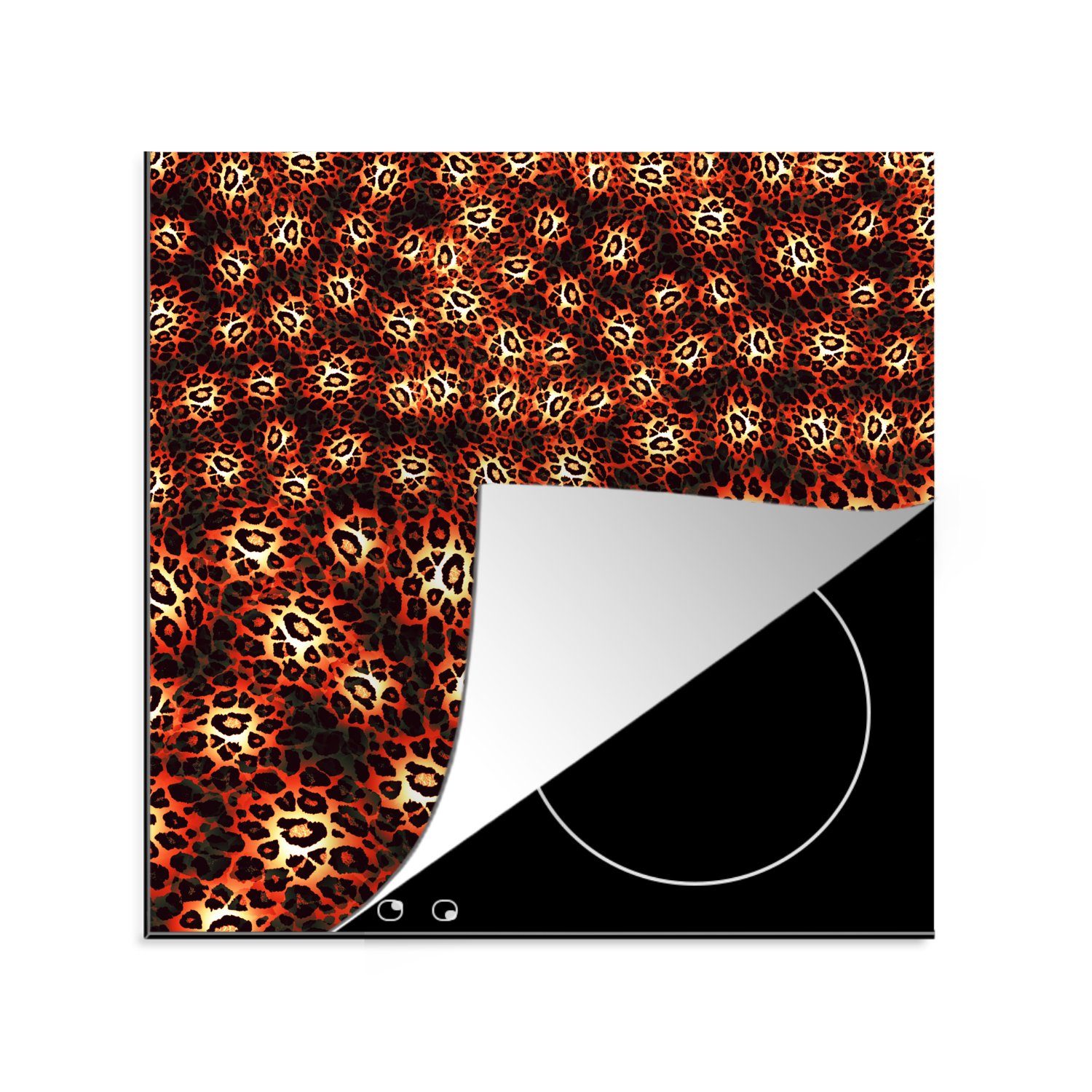 MuchoWow Herdblende-/Abdeckplatte Leopard - Muster - Orange, Vinyl, (1 tlg), 78x78 cm, Ceranfeldabdeckung, Arbeitsplatte für küche