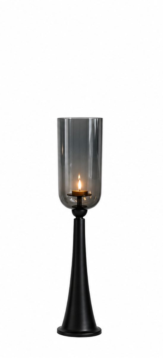 finehomegarden Bodenwindlicht Kerzenständer Säule schwarz Glas Hurricane Windlicht Metall & Glas (Stück, 1 St), H78cm Boden-Kerzenhalter Wohnzimmer, Flur & Eventdekoration
