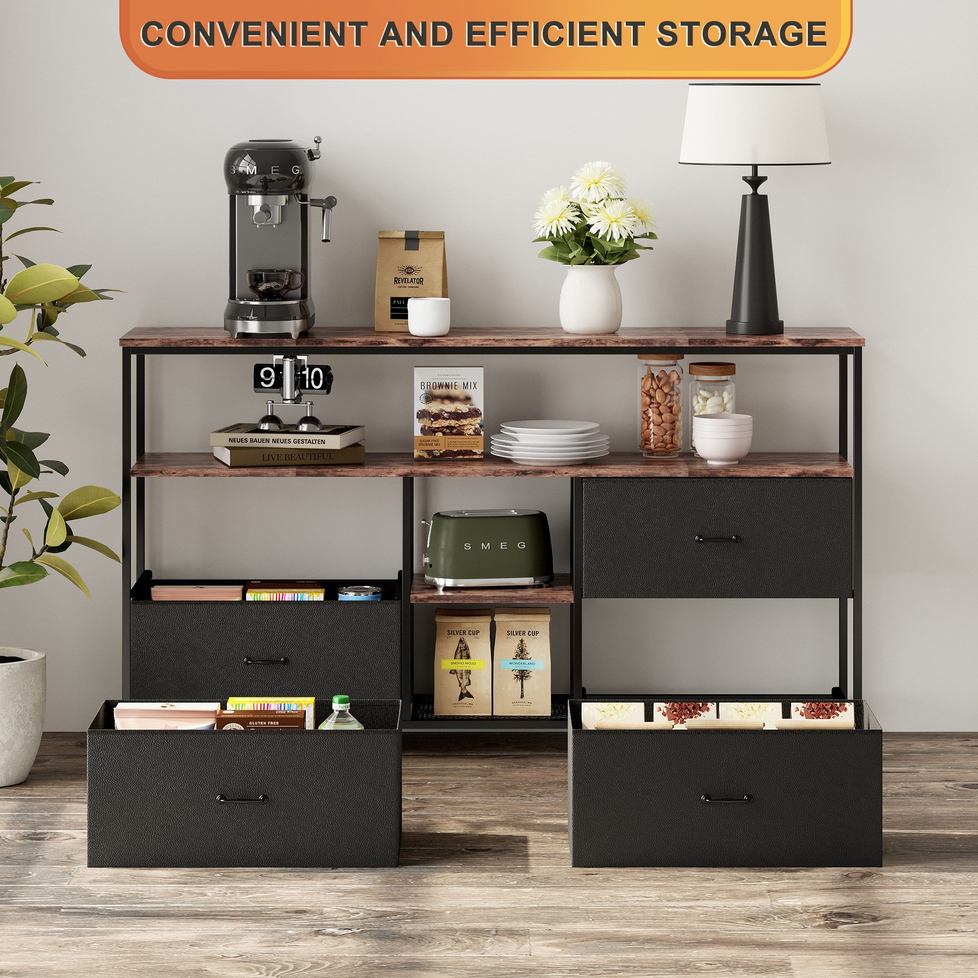 BELUPAI Lowboard TV Schrank mit LED und Schubladen (Set, 1 St., Fernsehschrank Kommode mit 4 Schubladen aus Stoff), für Fernseher Bis Zu 40 Zoll, für Wohnzimmer – Bild 4 von 5