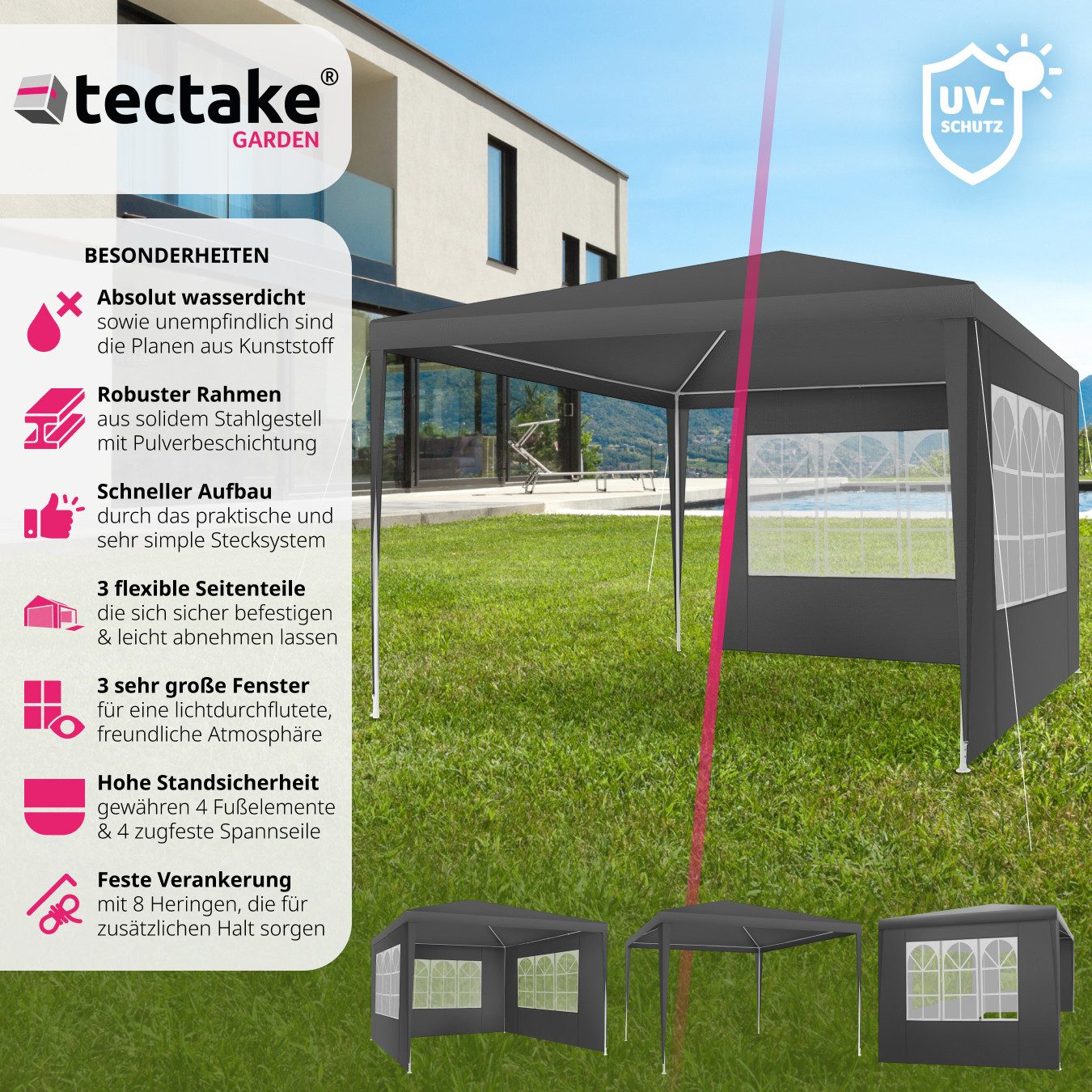 tectake Pavillon Borientalischan, mit 3 Seitenteilen, günstig online kaufen
