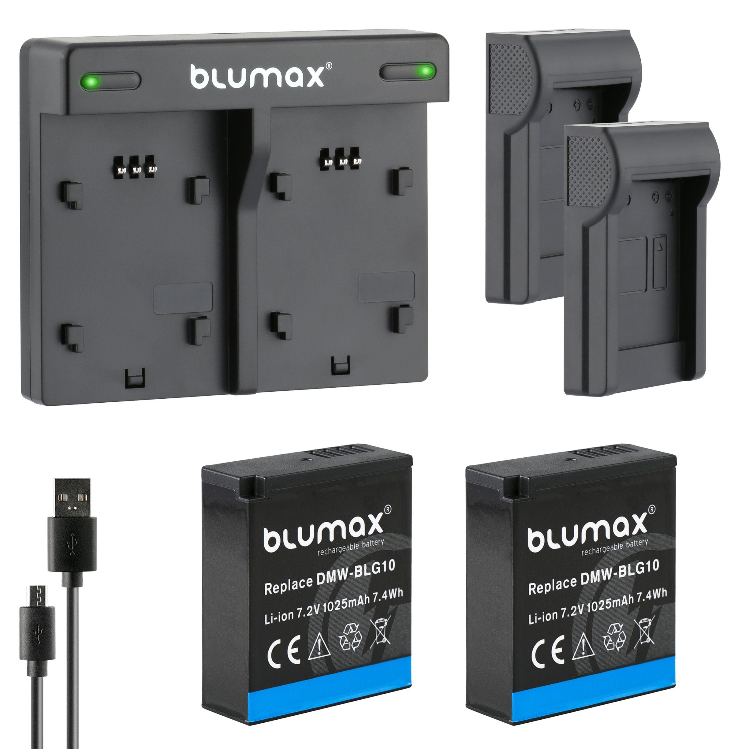 Blumax mAh mit Lader für DMW-BLG10 Panasonic Kamera-Akku 1025 Set
