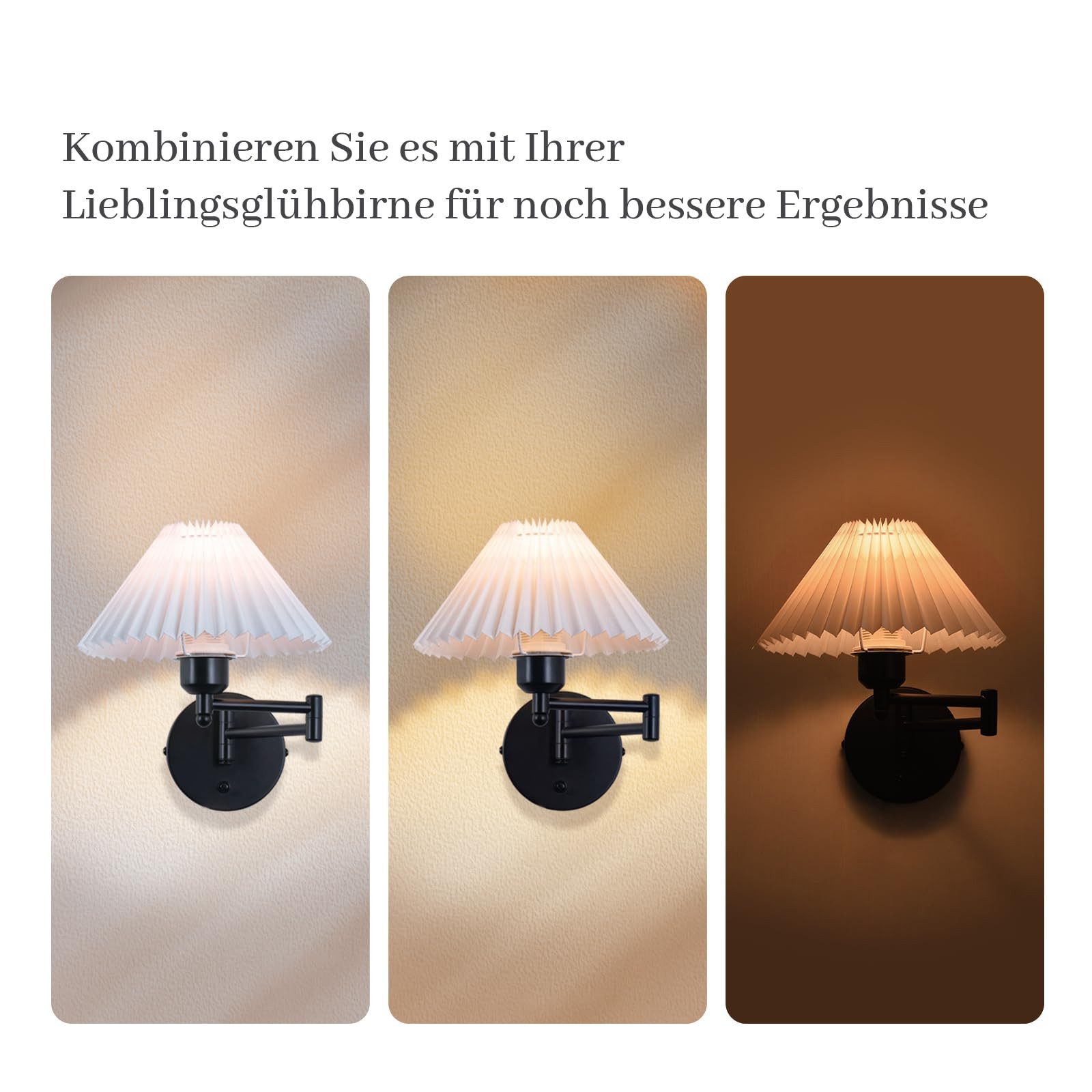 Nettlife Wandleuchte Innen Vintage E27 Weiß Stoff Retro Schwenkbar 40W Lamp günstig online kaufen