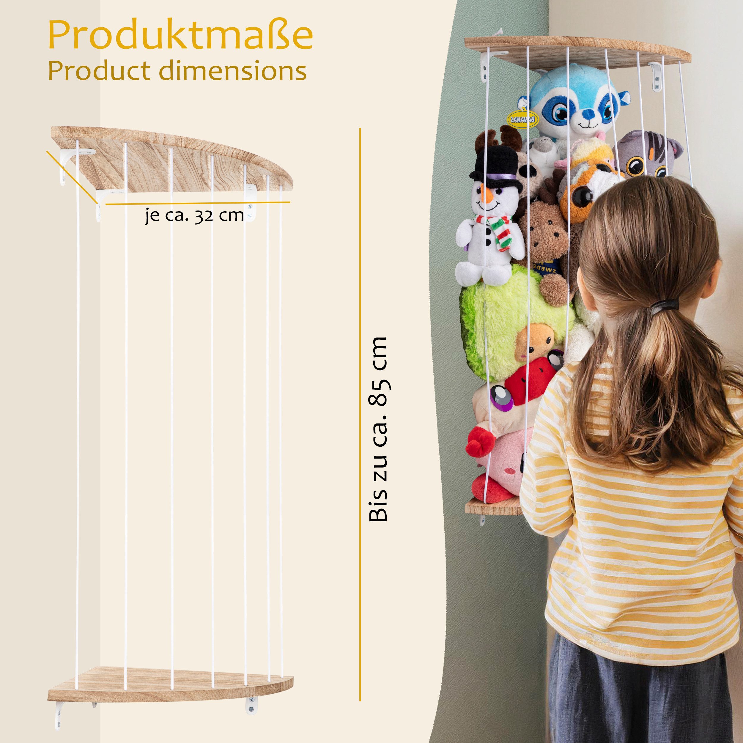 ONVAYA Kinderregal Kuscheltier-Regal ǀ platzsparend ǀ Echtholz mit Gummibän günstig online kaufen