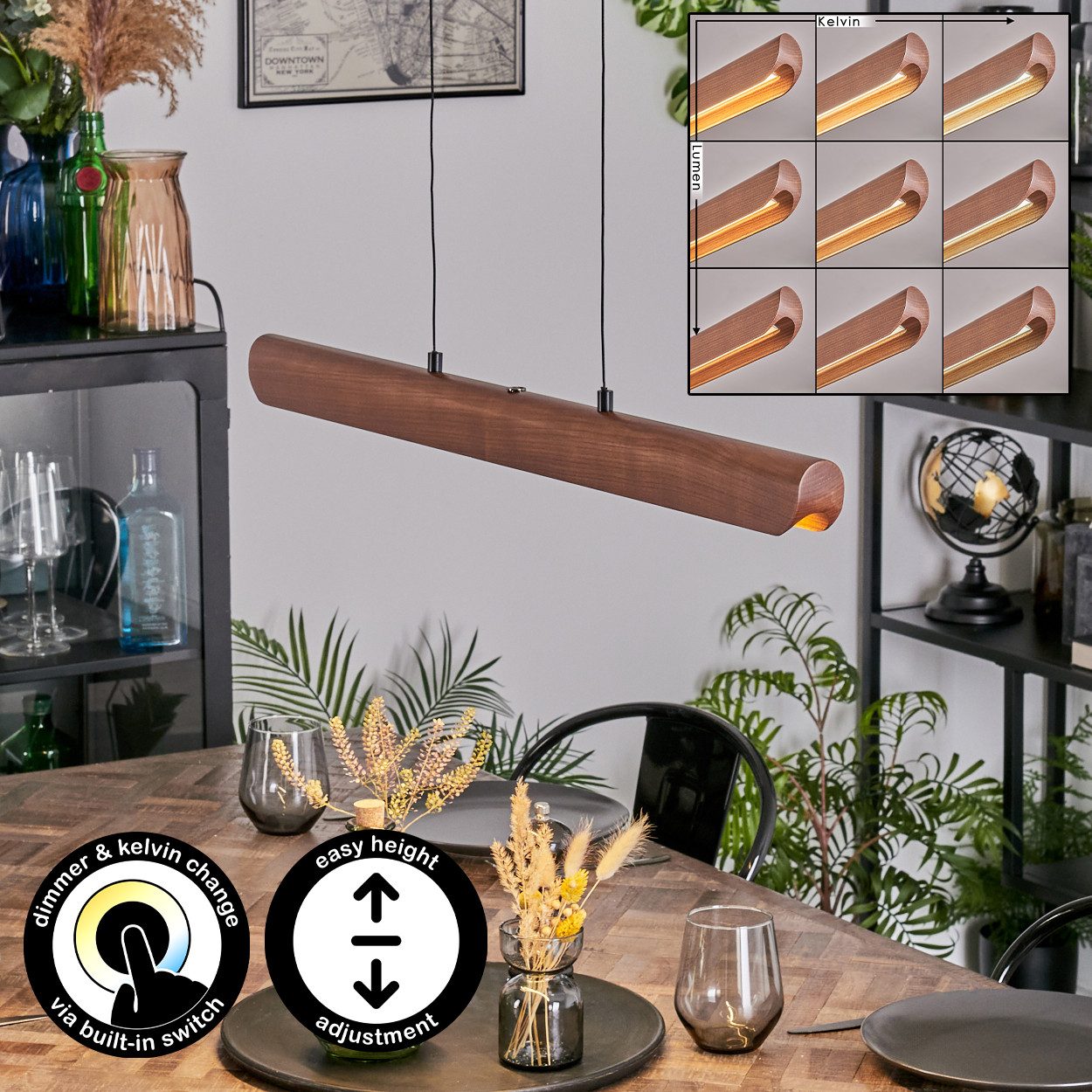 hofstein Pendelleuchte dimmbare Pendellampe aus Metall/Holz/Kunststoff in S günstig online kaufen