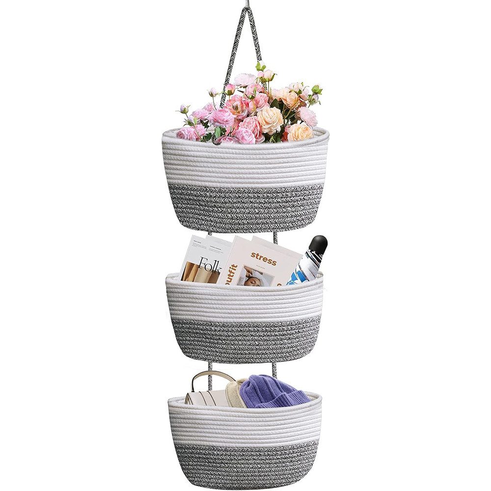 Coonoor Hängekorb 3 Etagen Hängender Wand Aufbewahrung Dekorative Blumenampel, Wandkorb Aufbewahrung Kinderzimmer Wandkorb Boho Küche Dekor Korb