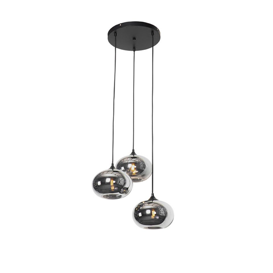Qazqa Pendelleuchte Busa, ohne Leuchtmittel, E27, Schwarz, Art Deco, Glas, 3-flammig