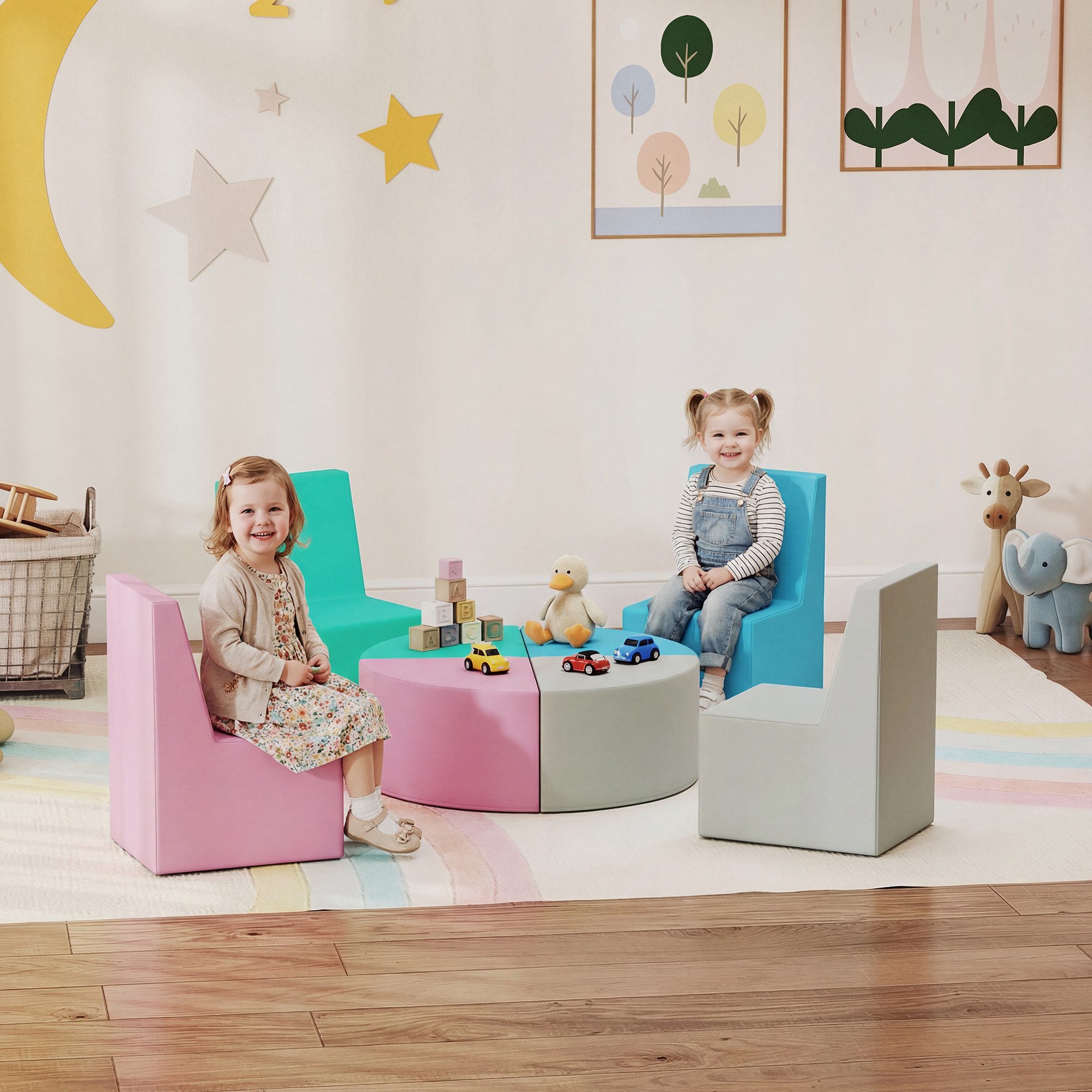 AIYAPLAY Riesenbausteine mit Tisch- und Stuhldesign Spielbausteine, (Kinder Softbausteine, 8 St., Schaumstoff Bausteine), für Baby & Kleinkinder Mehrfarbig