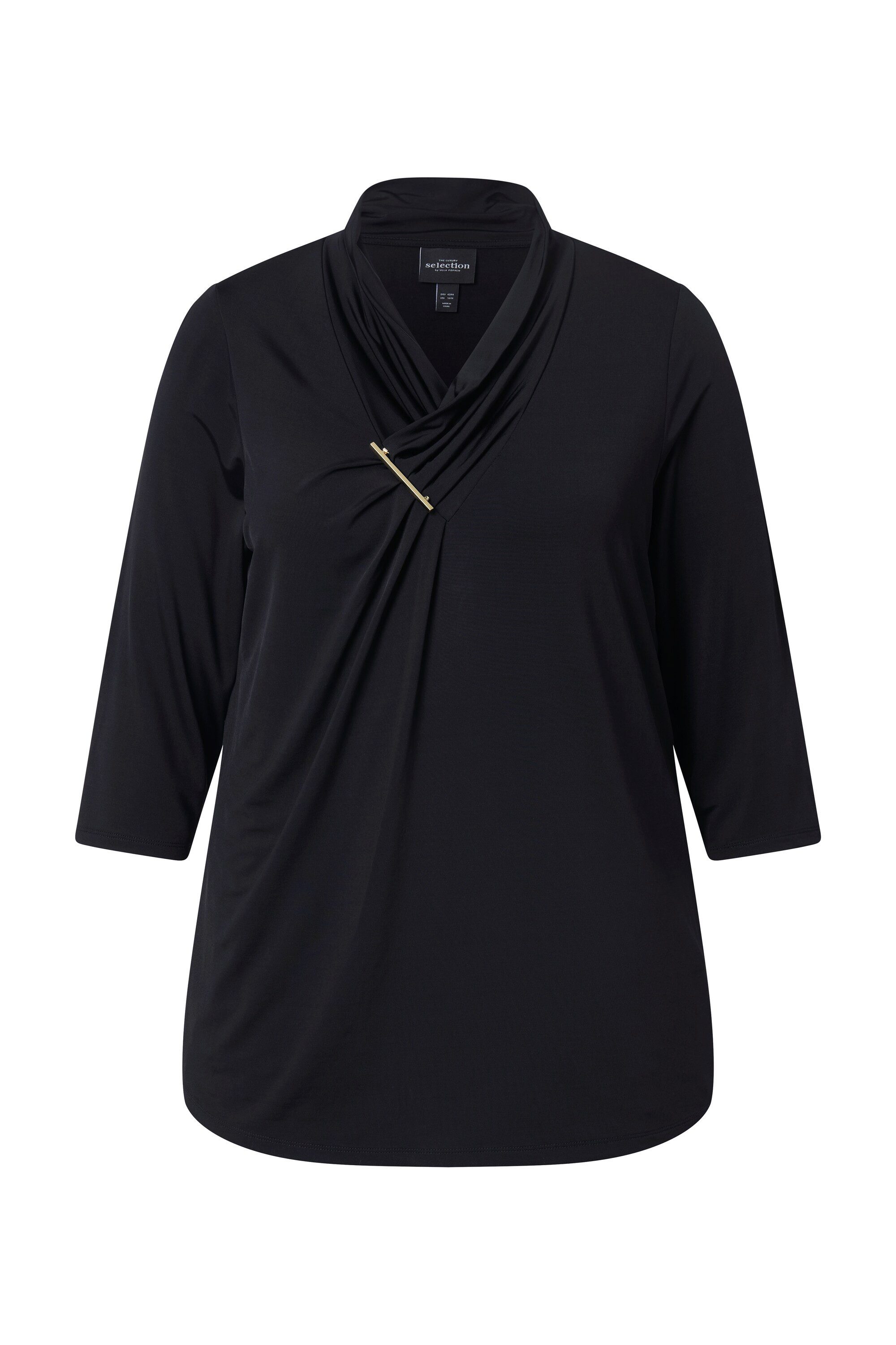 Ulla Popken T-Shirt Slinkyshirt Wasserfallausschnitt Zierspange günstig online kaufen