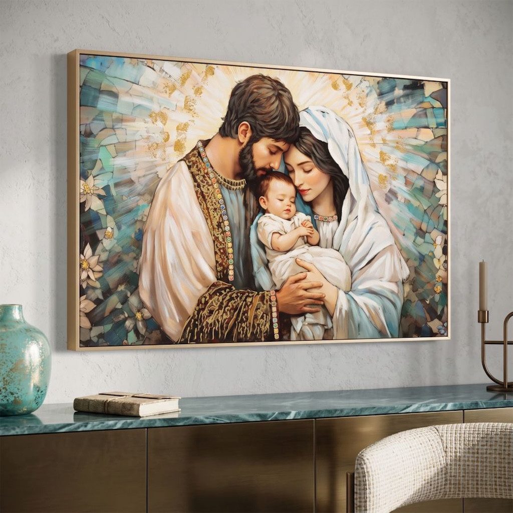 MF Leinwandbild Bethlehem Heilige Familie Wandbild Maria Josef und Jesuskind 122 cm, (1 St)