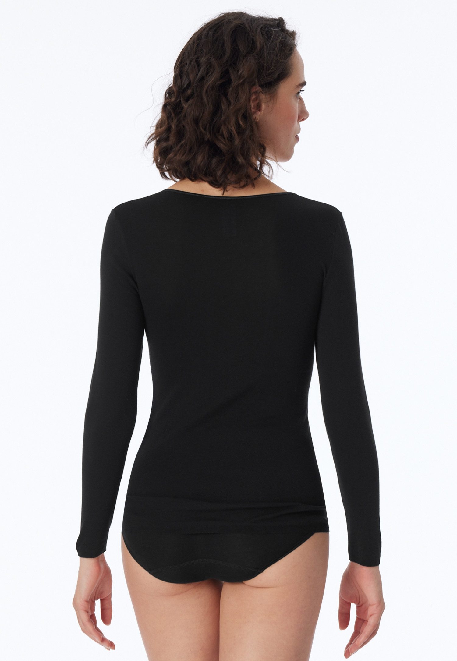 Schiesser T-Shirt Luxury runder, dezent schimmernder Halsausschnitt, langärmelig