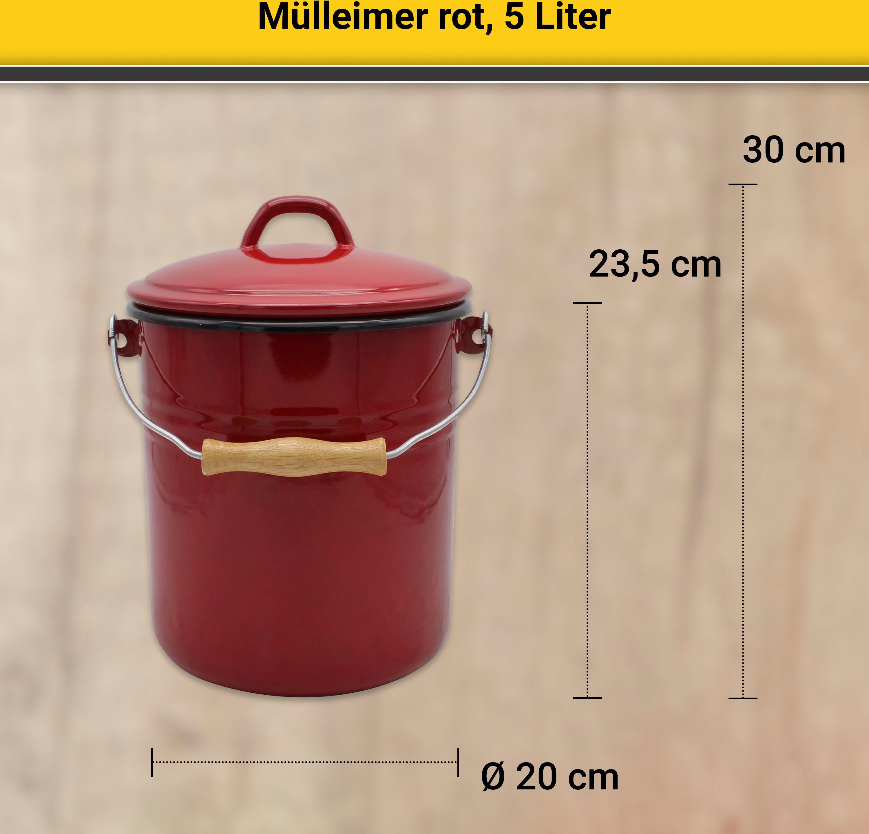 Krüger Mülleimer Emaille-Eimer mit Deckel Serie Rio, schnitt- / kratzfeste Oberfläche, bakterienabweisend, extrem langlebig