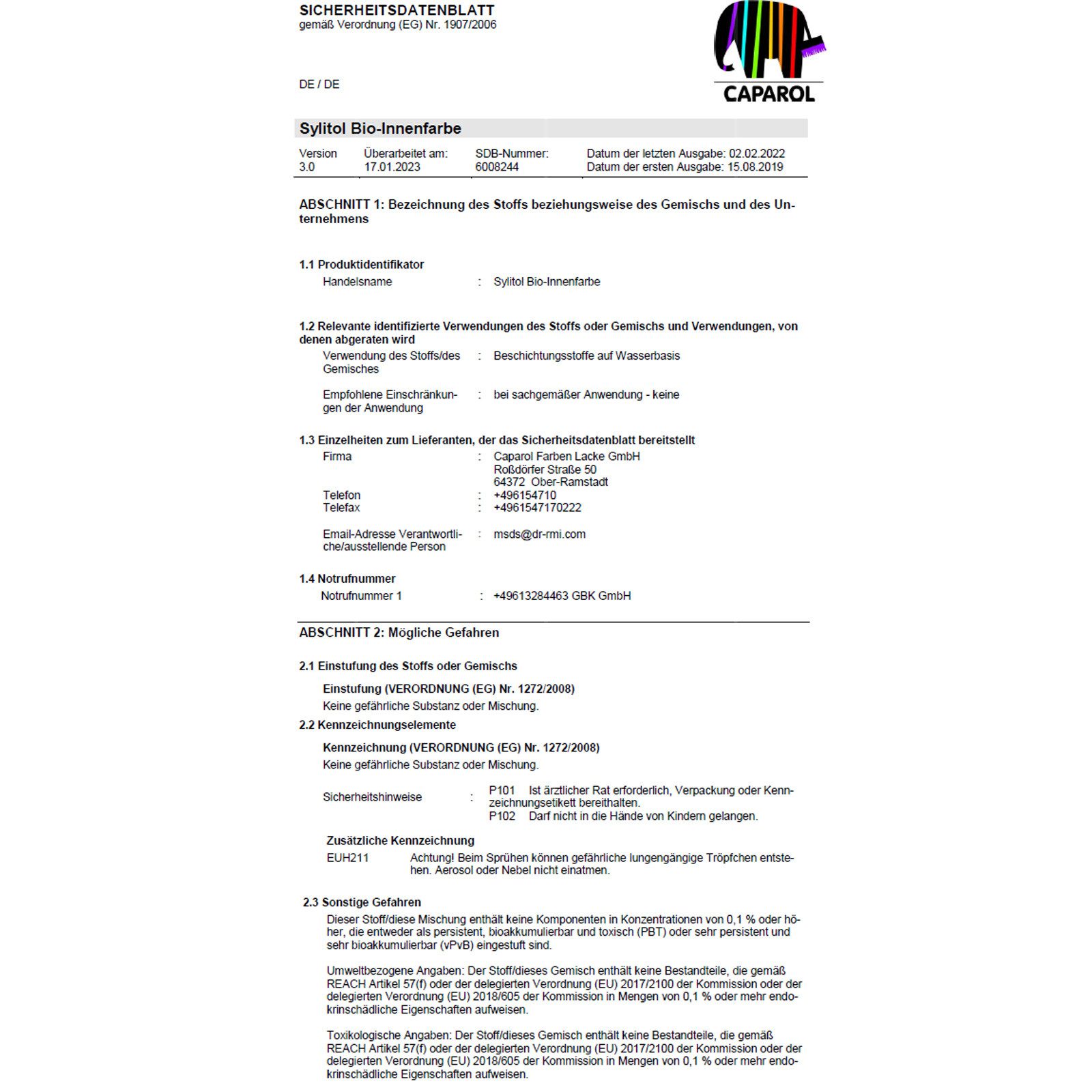 Caparol Wandfarbe Sylitol Bio-Innenfarbe - 12.5 Ltr (Weiss)