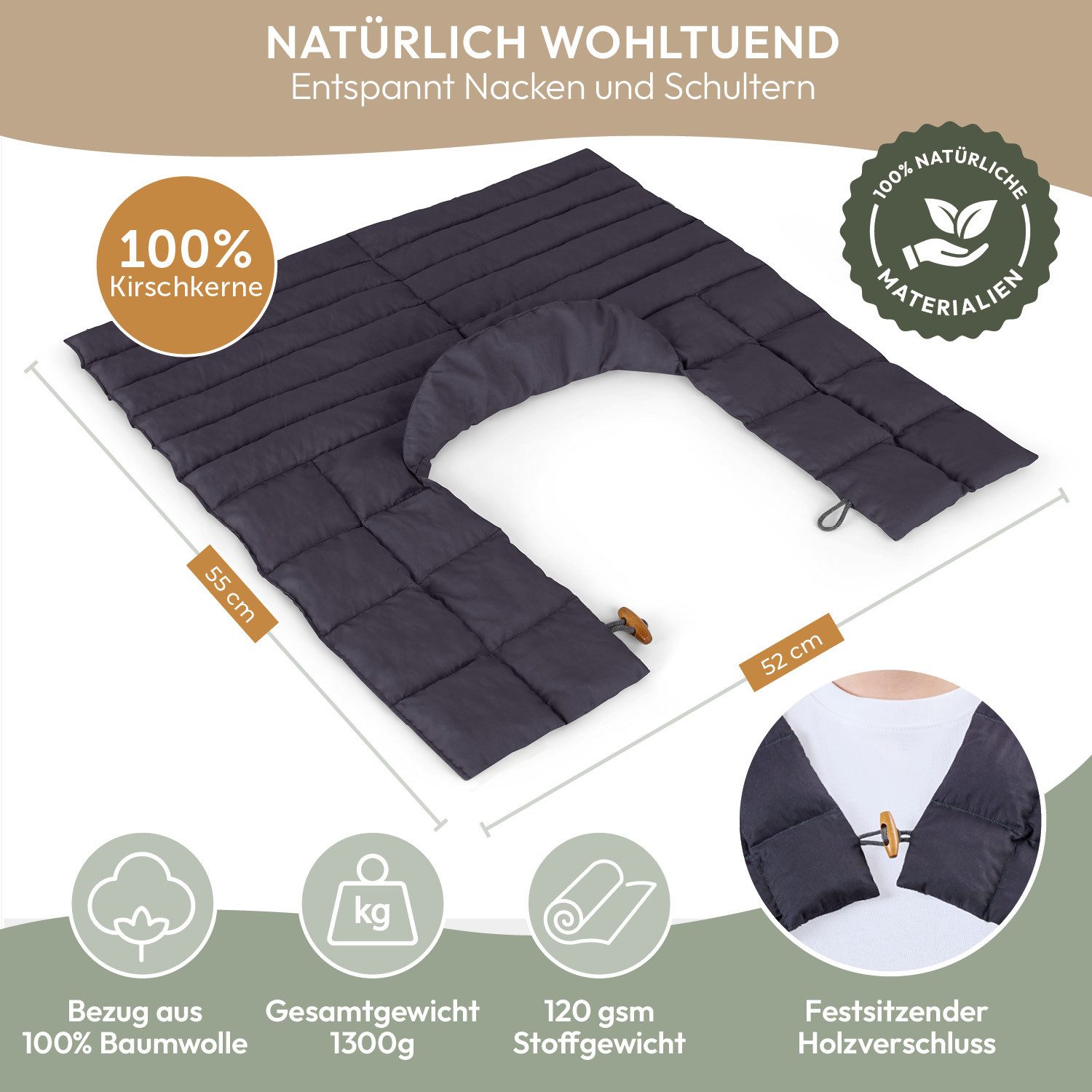 Blumtal Kirschkernkissen Nacken Schulter gegen Nackenschmerzen für die Mikrowelle – Bild 2 von 5