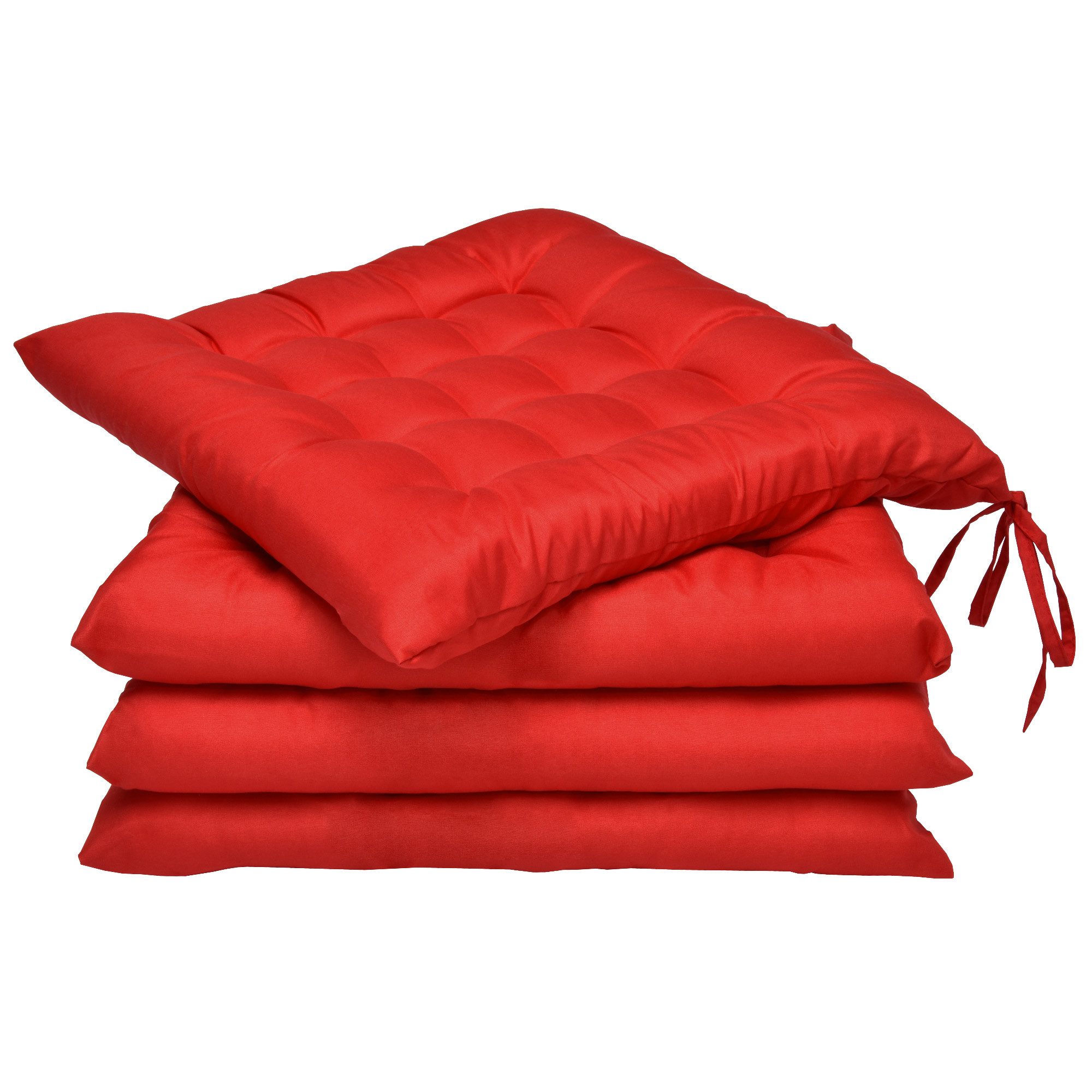 Beautissu Stuhlkissen 4er Set Stuhlkissen 40x40 mit Bändern Lea, Rot, Indoor & Outdoor Aulagen mit 5 cm Polsterung für Gartenmöbel & Stühle