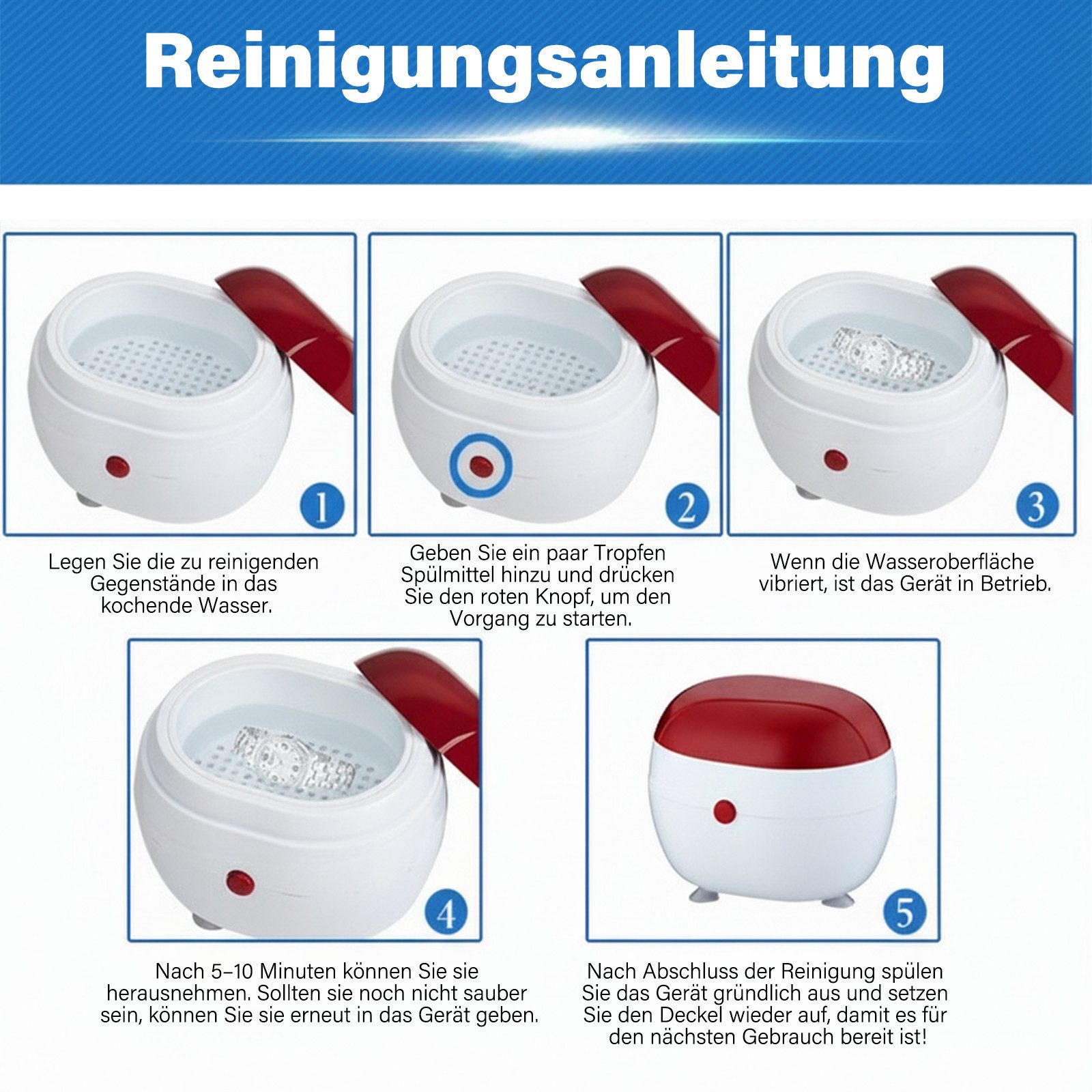 MOPUEA Ultraschallreiniger Schall-Zahnreinigungsgerät für Zahnprothesen, Schmuckreiniger