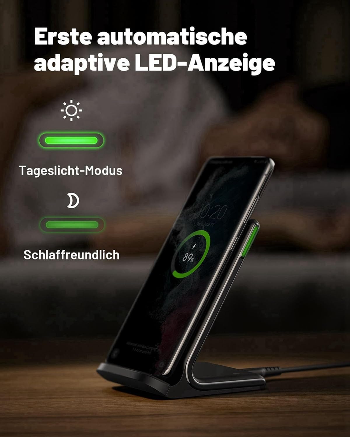 INIU Wireless Charger Stand 15W Qi Schnellladegerät mit Halterung Wireless Charger (Kabellose 15W Ladestation mit USB-C-Kabel und Bedienungsanleitung, Ladestation inkl. USB-C-Kabel und Benutzerhandbuch, Kabelloses 15W Qi-Ladegerät mit LED & Handyhalterung)