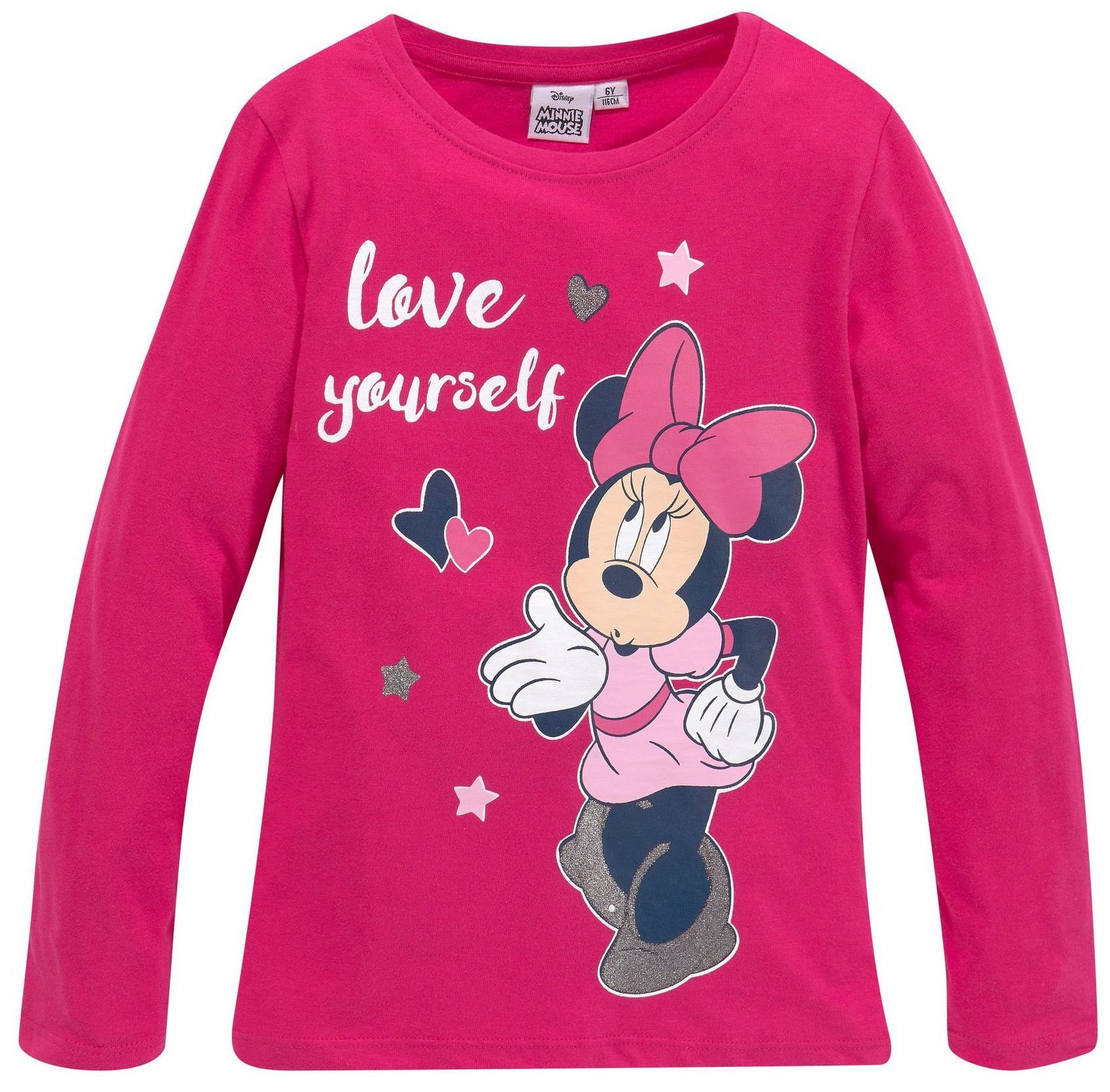 128 Disney Langarmshirt Minnie für Minnie T-Shirt Mouse Pink Mädchen 110 Mouse Langarm 116
