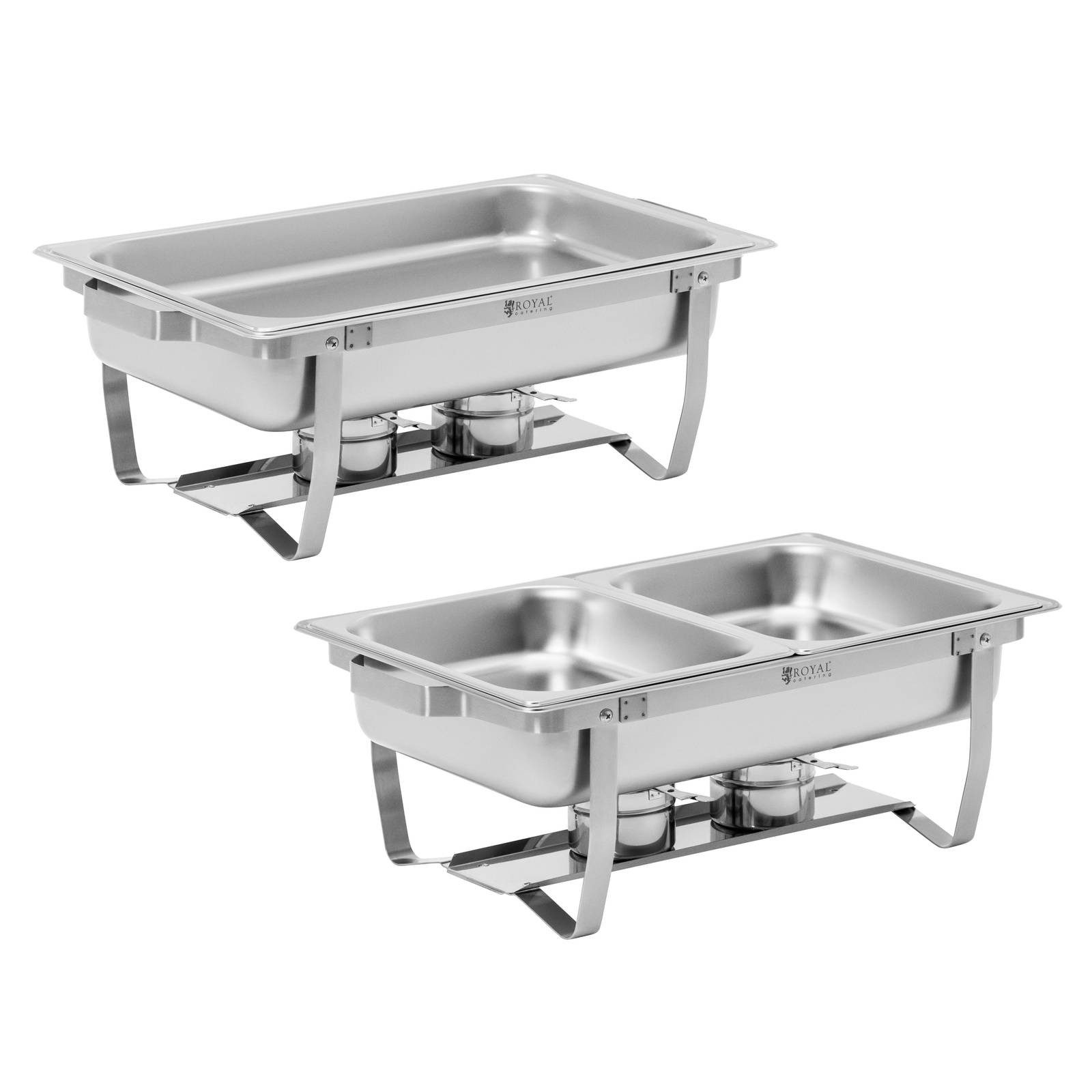 Royal Catering Speisenwärmer 2 Chafing Dishes zu je 7,5 l klappbare Gestelle 2 x GN 1/1 Rechaud, verschiedene Größen – Bild 2 von 5