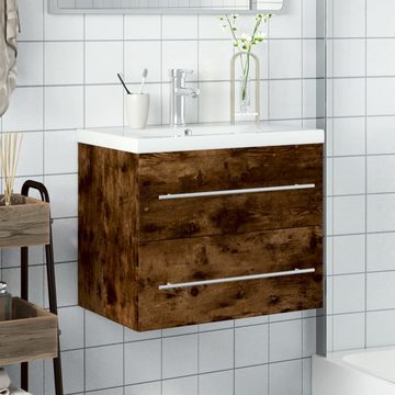vidaXL Badezimmerspiegelschrank Waschbeckenunterschrank mit Einbaubecken Räuchereiche