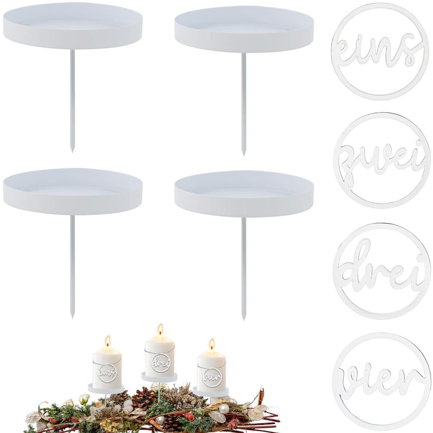LuxusKollektion Adventskranz Adventskranz Kerzenhalter Set Weiß Metall ø8cm Zahlen 1-4