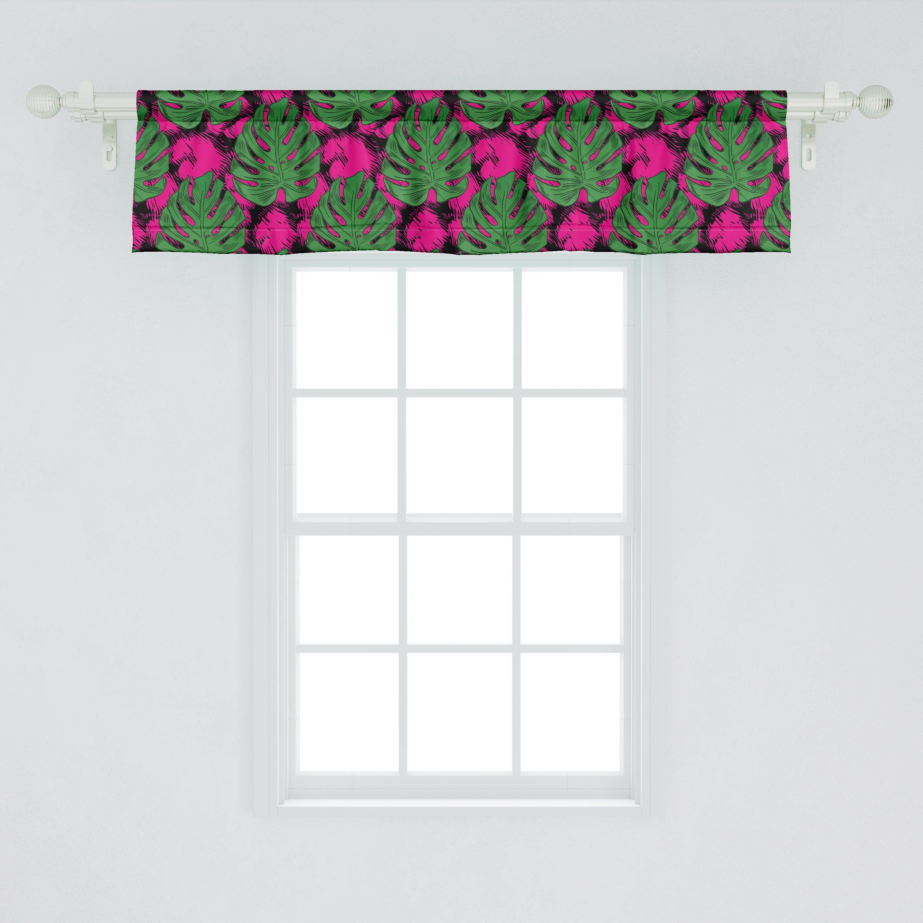 Scheibengardine Vorhang Volant für Küche Dekor Abakuhaus, mit Microfaser, Blätter Tropisch Stangentasche, Schlafzimmer Groß detaillierte und