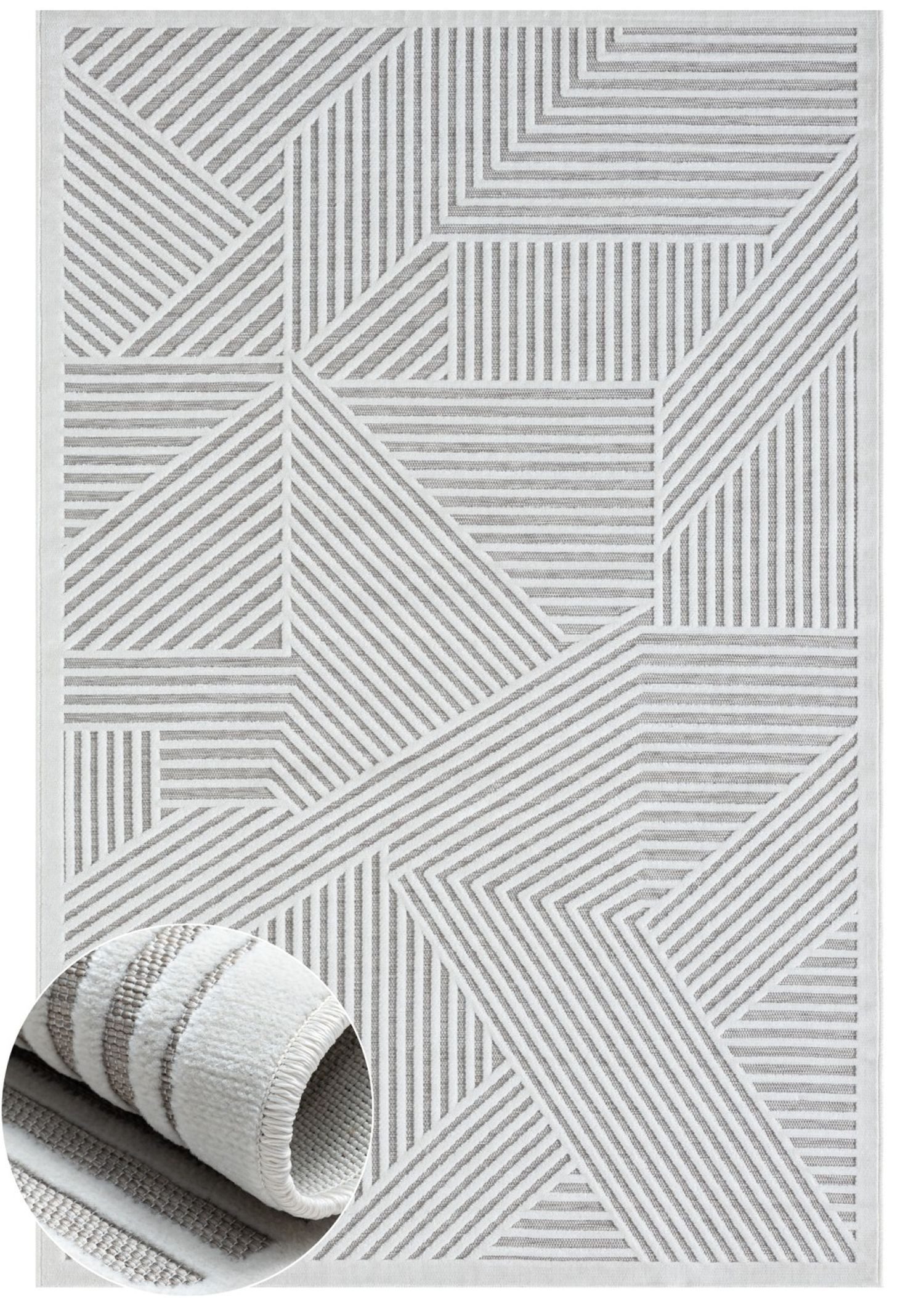 Wohnando Teppich MY-RUG Outdoor-Teppich "Audrey" 150x80 cm, grau, rechteckig, Höhe: 8 mm, mit schlichtem Hoch-Tief-Design