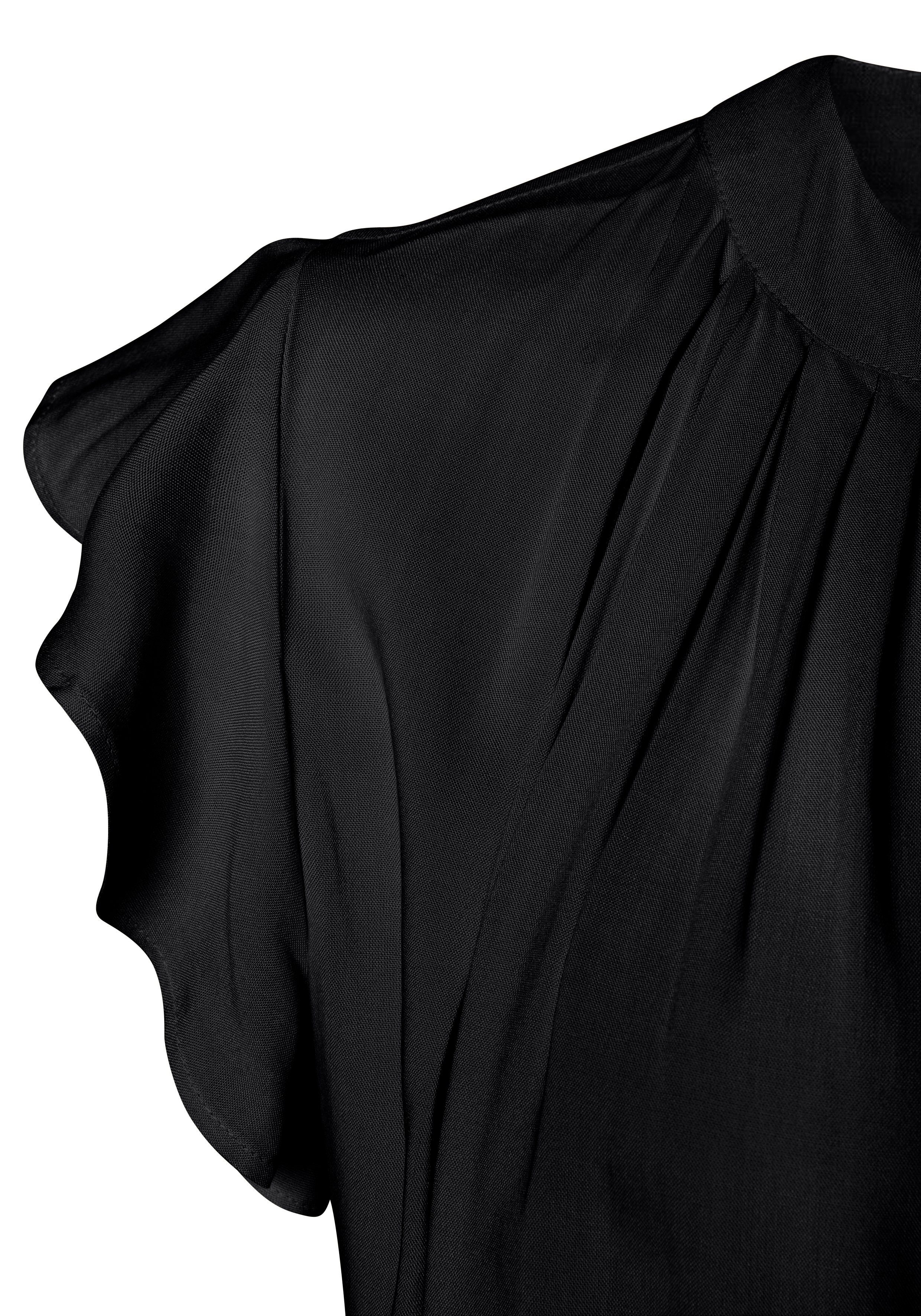 LASCANA Schlupfbluse mit Rüschenärmeln, Kurzarmbluse, elegant schwarz